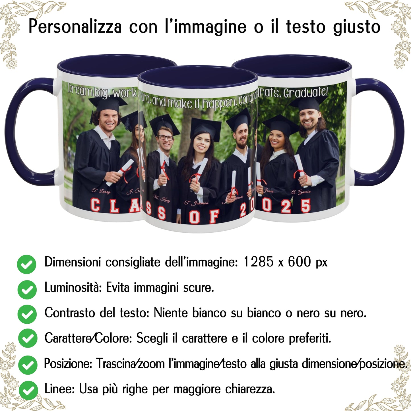 Tazza personalizzata, 325 ml Bianco/blu navy Design avvolgente Tazza da caffè in ceramica, Regalo personalizzato con foto, testo o logo