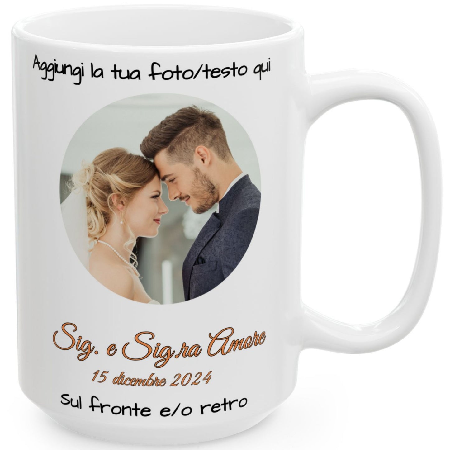 Tazza personalizzata, 425 ml Tutto bianco Design circolare Tazza da caffè in ceramica, Regalo personalizzato con foto, testo o logo