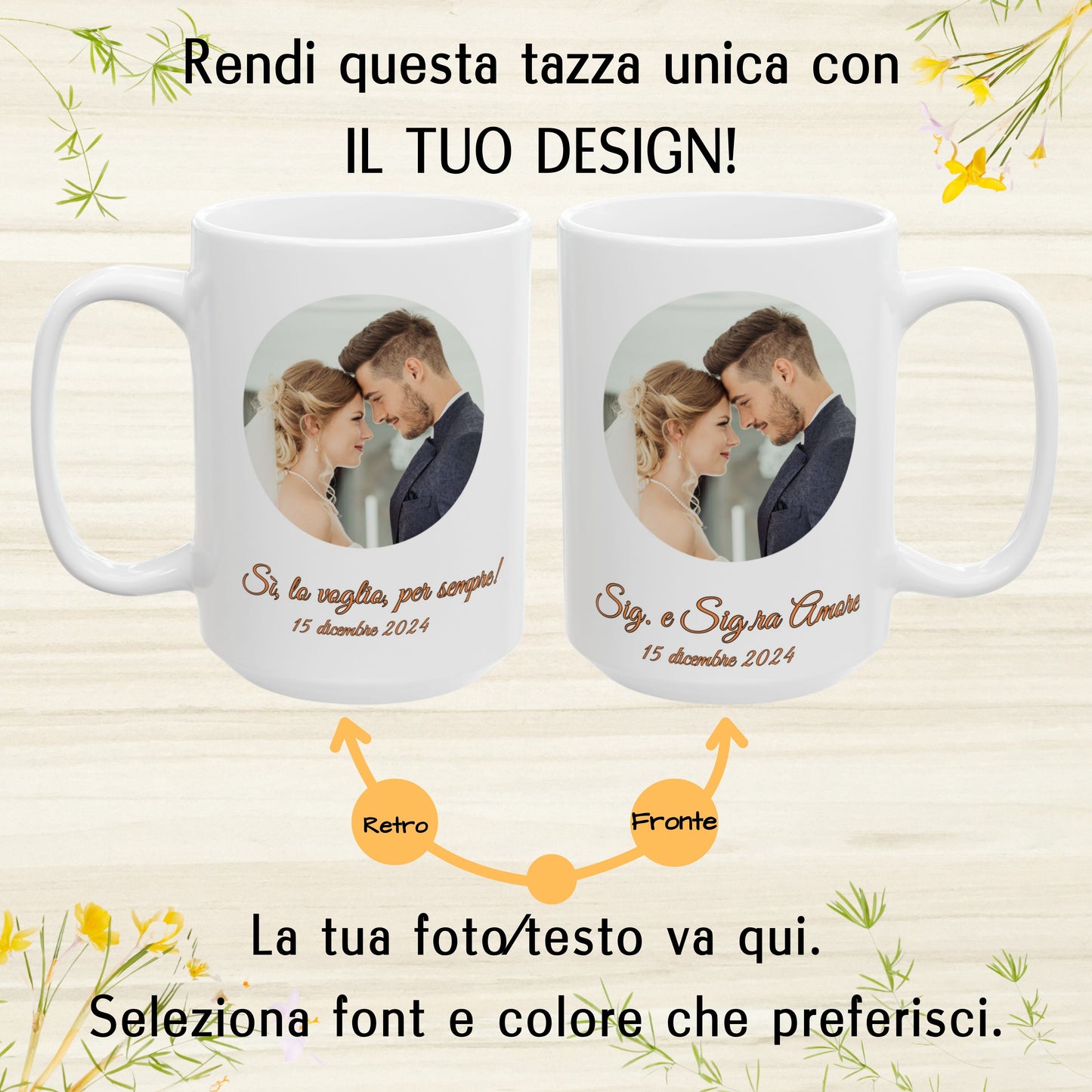 Tazza personalizzata, 425 ml Tutto bianco Design circolare Tazza da caffè in ceramica, Regalo personalizzato con foto, testo o logo