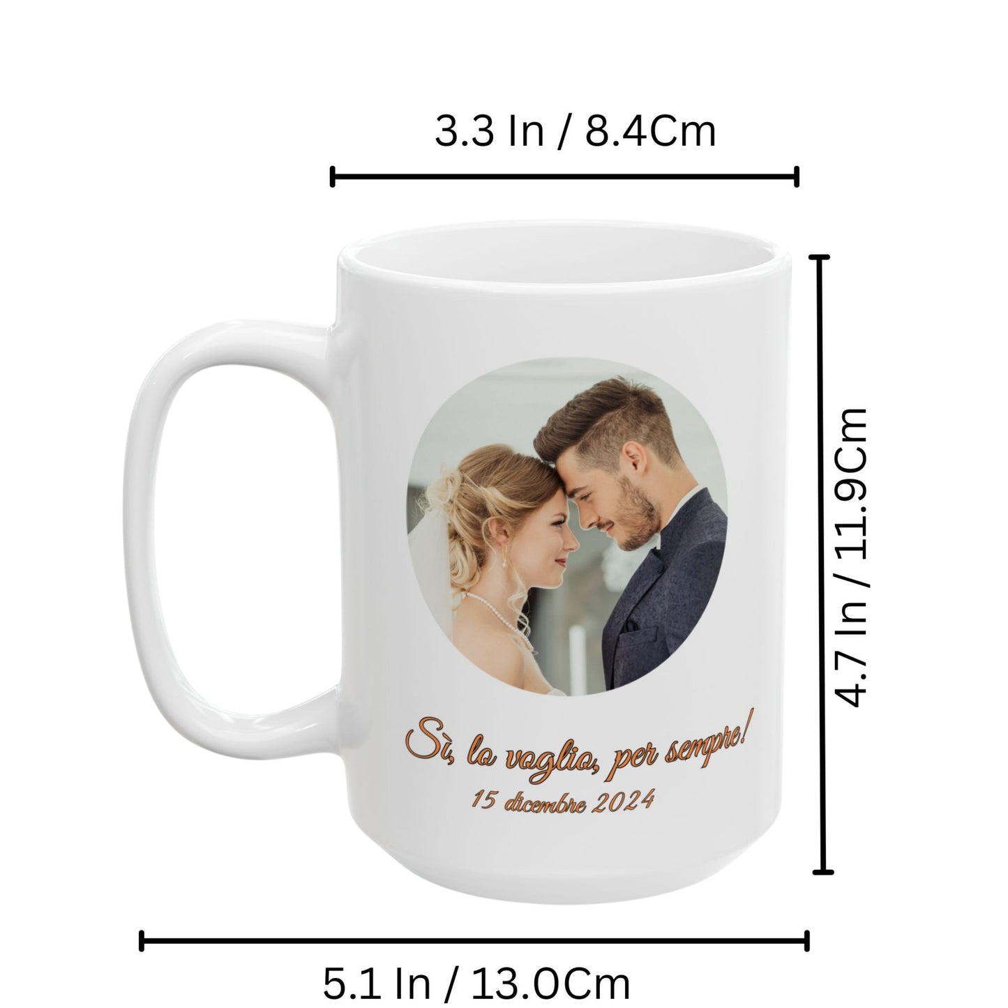Tazza personalizzata, 425 ml Tutto bianco Design circolare Tazza da caffè in ceramica, Regalo personalizzato con foto, testo o logo