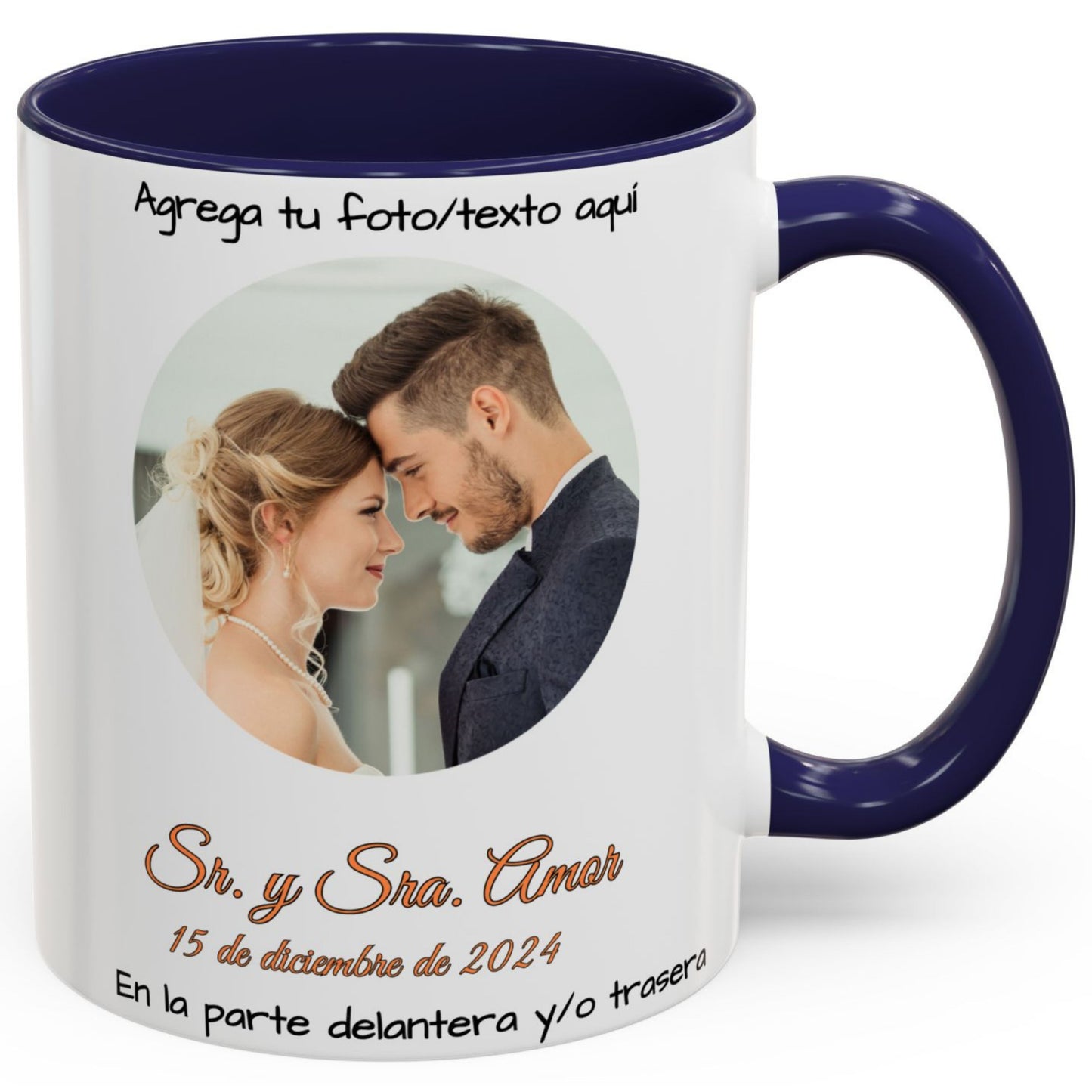 Custom Mug, 11oz White/Navy Circle Design Ceramic Coffee Mug, Personalized Gift with Photo, Text or Logo