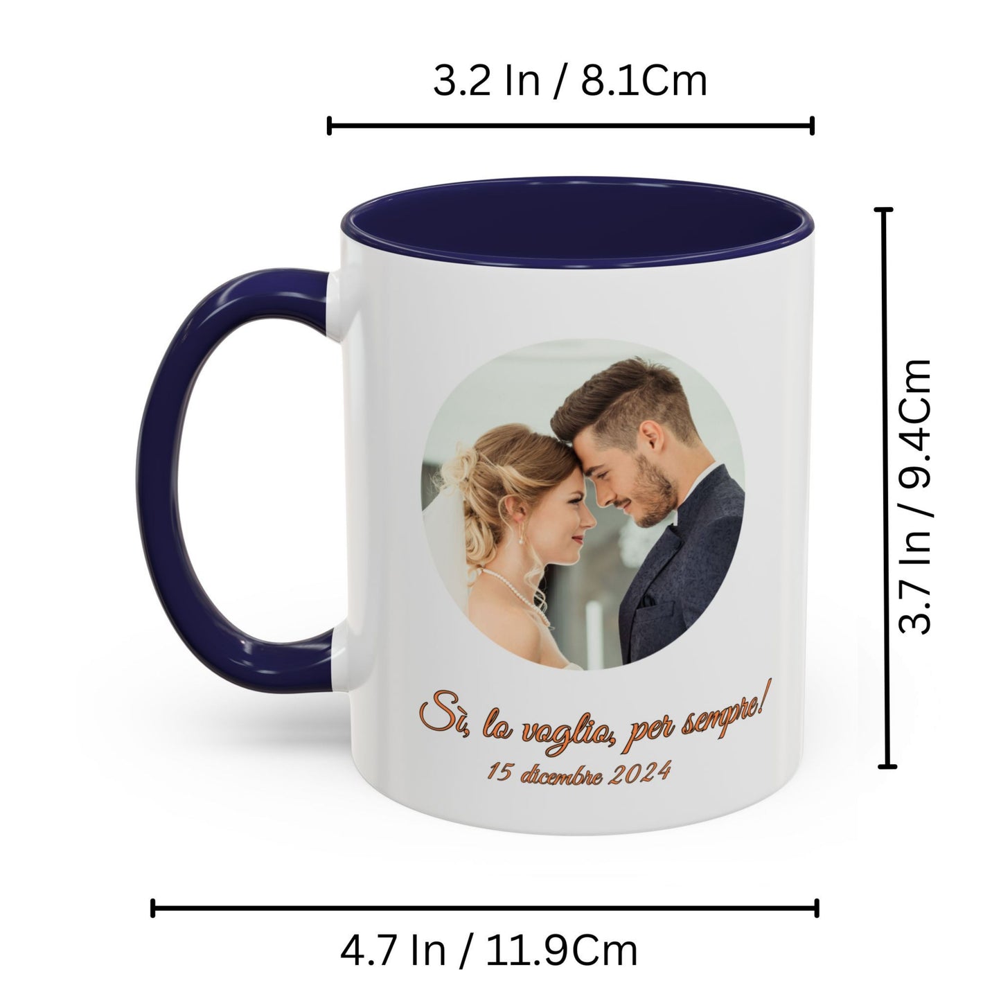 Tazza personalizzata, 325 ml Bianco/blu navy Design circolare Tazza da caffè in ceramica, Regalo personalizzato con foto, testo o logo