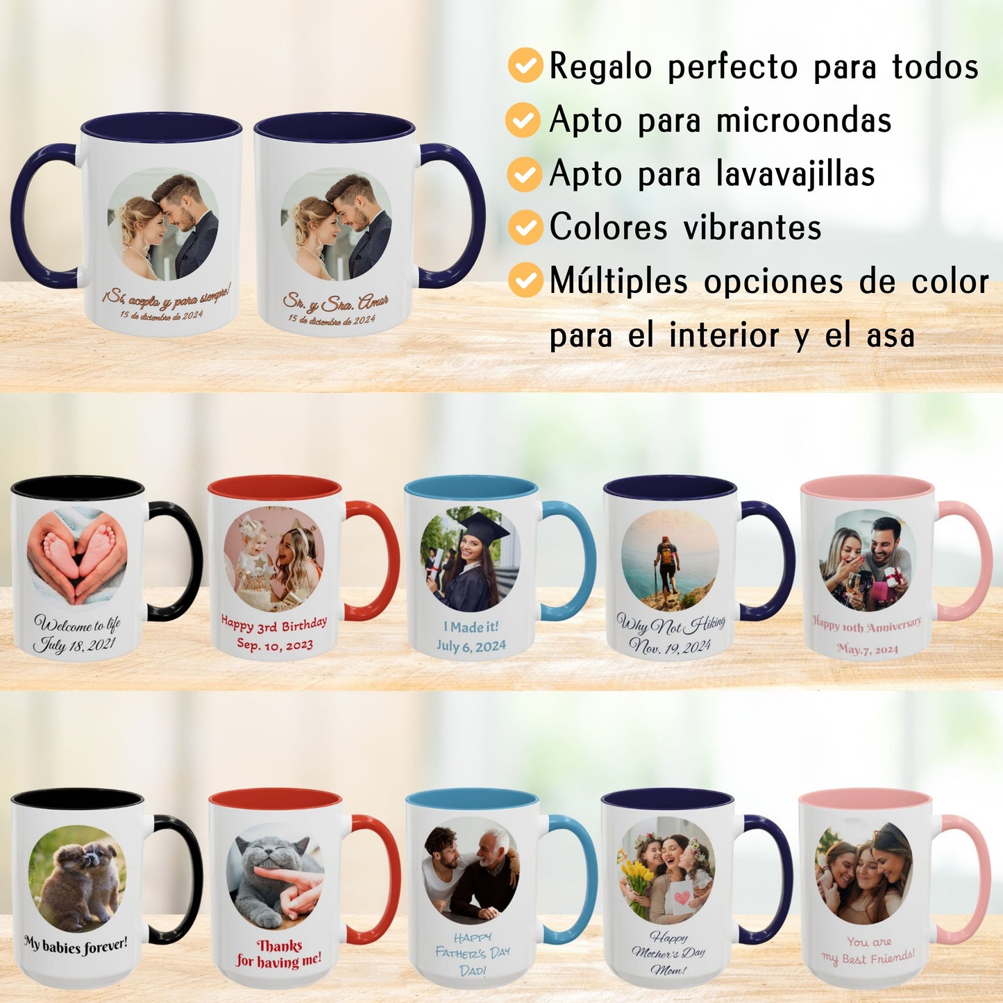 Custom Mug, 11oz White/Navy Circle Design Ceramic Coffee Mug, Personalized Gift with Photo, Text or Logo