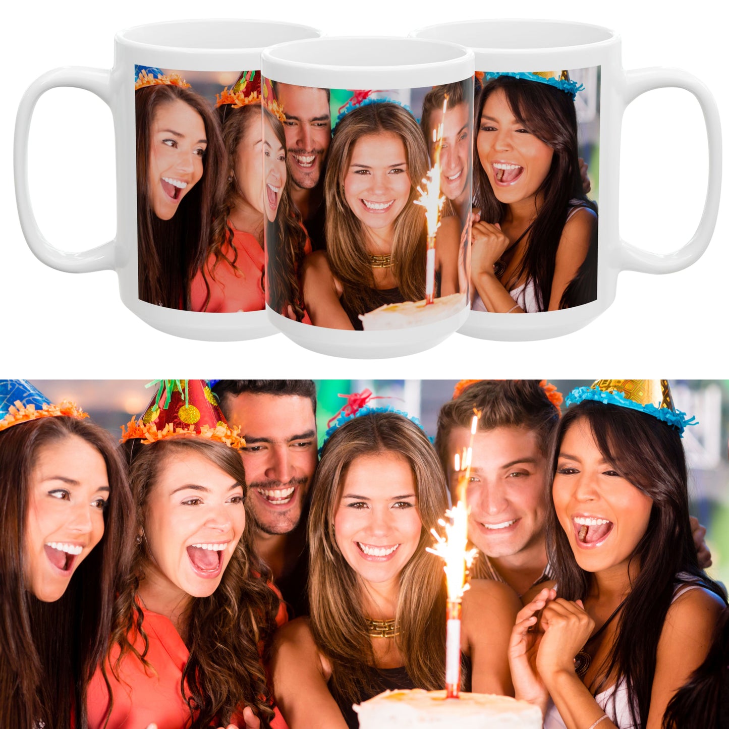 Tasse nach Wunsch, 425 ml, komplett weiß, umlaufendes Design, Keramiktasse, personalisiertes Geschenk mit Foto, Text oder Logo