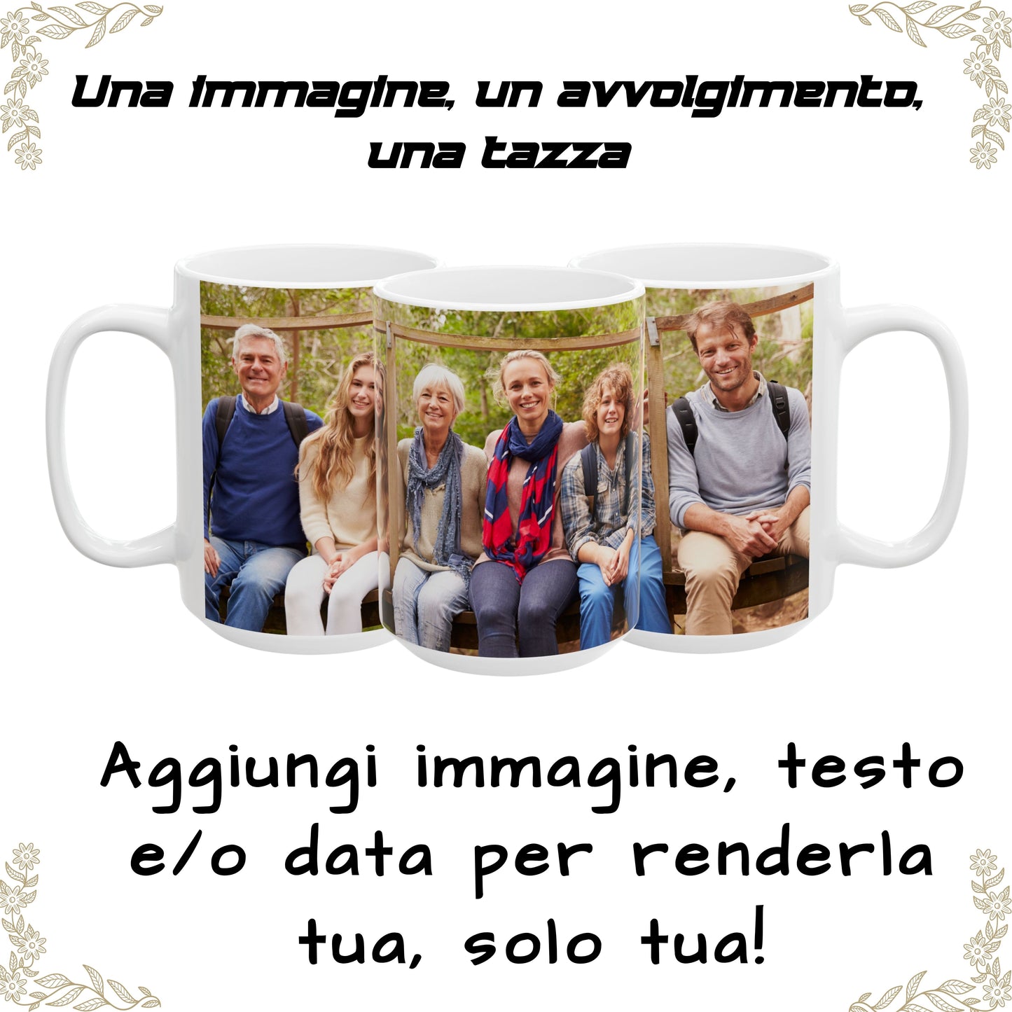 Tazza personalizzata, 425 ml Tutto bianco Design avvolgente Tazza da caffè in ceramica, Regalo personalizzato con foto, testo o logo