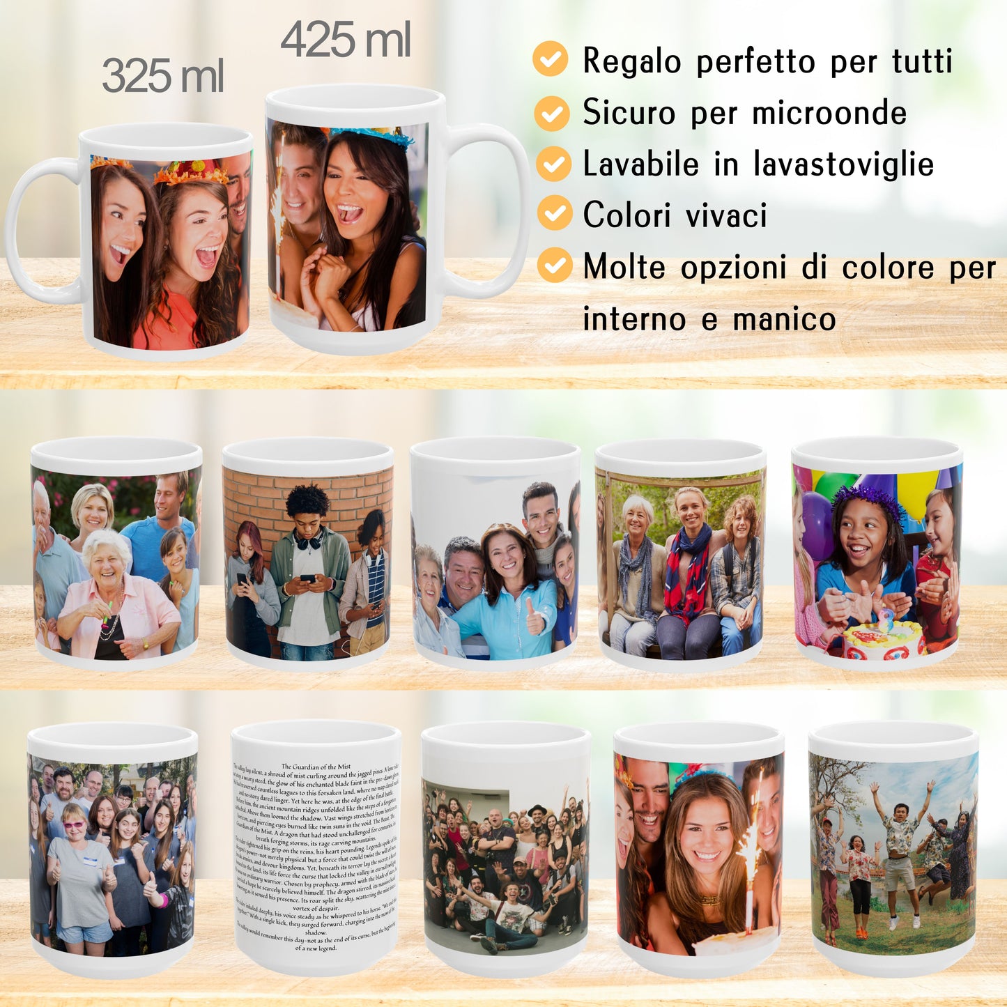 Tazza personalizzata, 425 ml Tutto bianco Design avvolgente Tazza da caffè in ceramica, Regalo personalizzato con foto, testo o logo