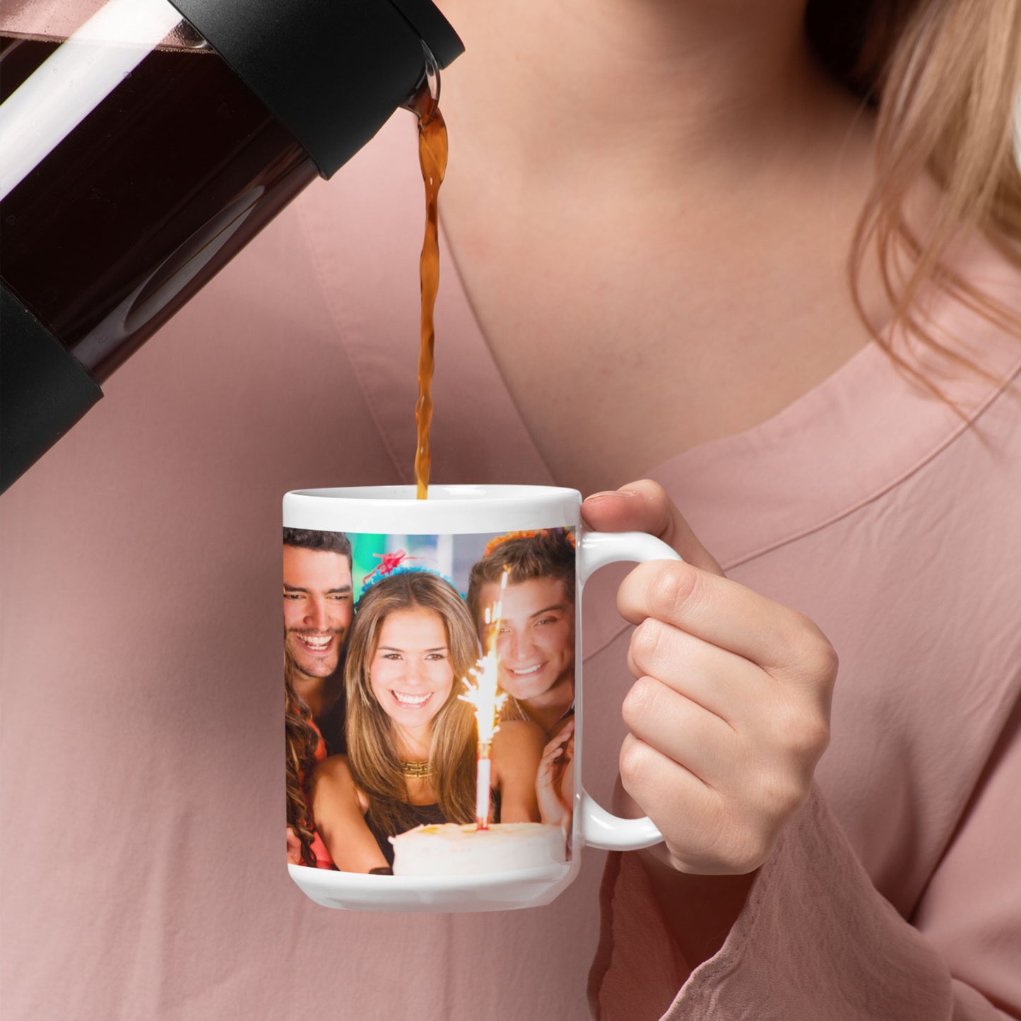 Mug personnalisé, Tasse à café en céramique blanche de 425 ml avec motif enveloppant, Cadeau personnalisé avec photo, texte ou logo