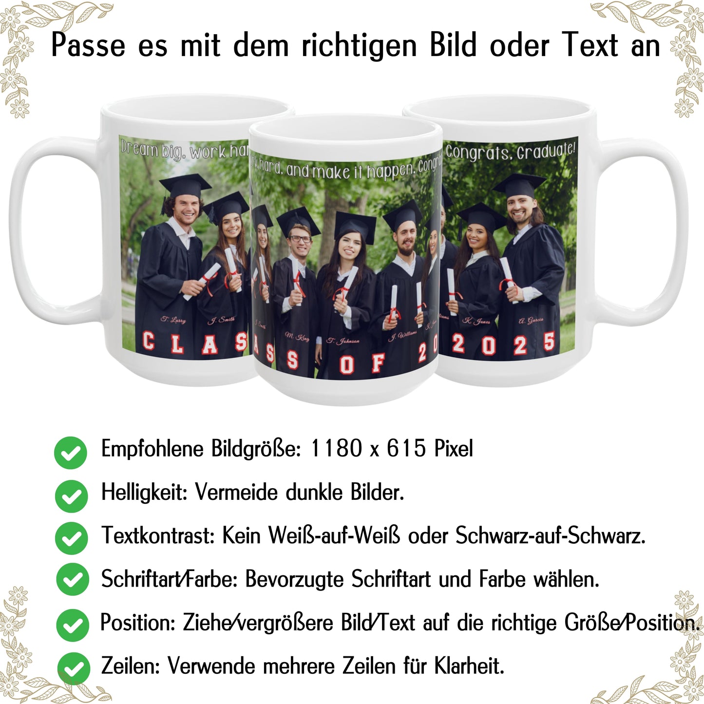 Tasse nach Wunsch, 425 ml, komplett weiß, umlaufendes Design, Keramiktasse, personalisiertes Geschenk mit Foto, Text oder Logo