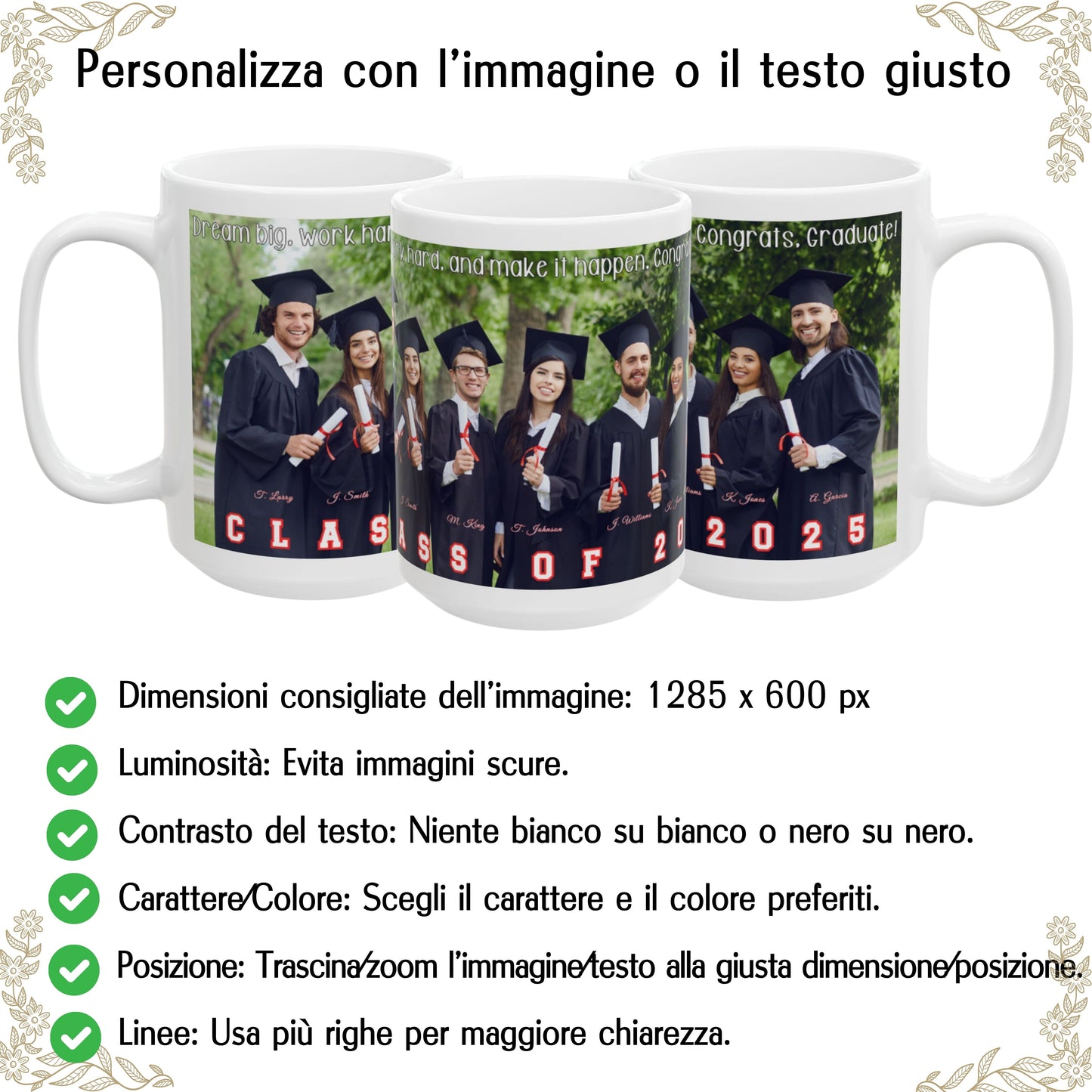 Tazza personalizzata, 425 ml Tutto bianco Design avvolgente Tazza da caffè in ceramica, Regalo personalizzato con foto, testo o logo