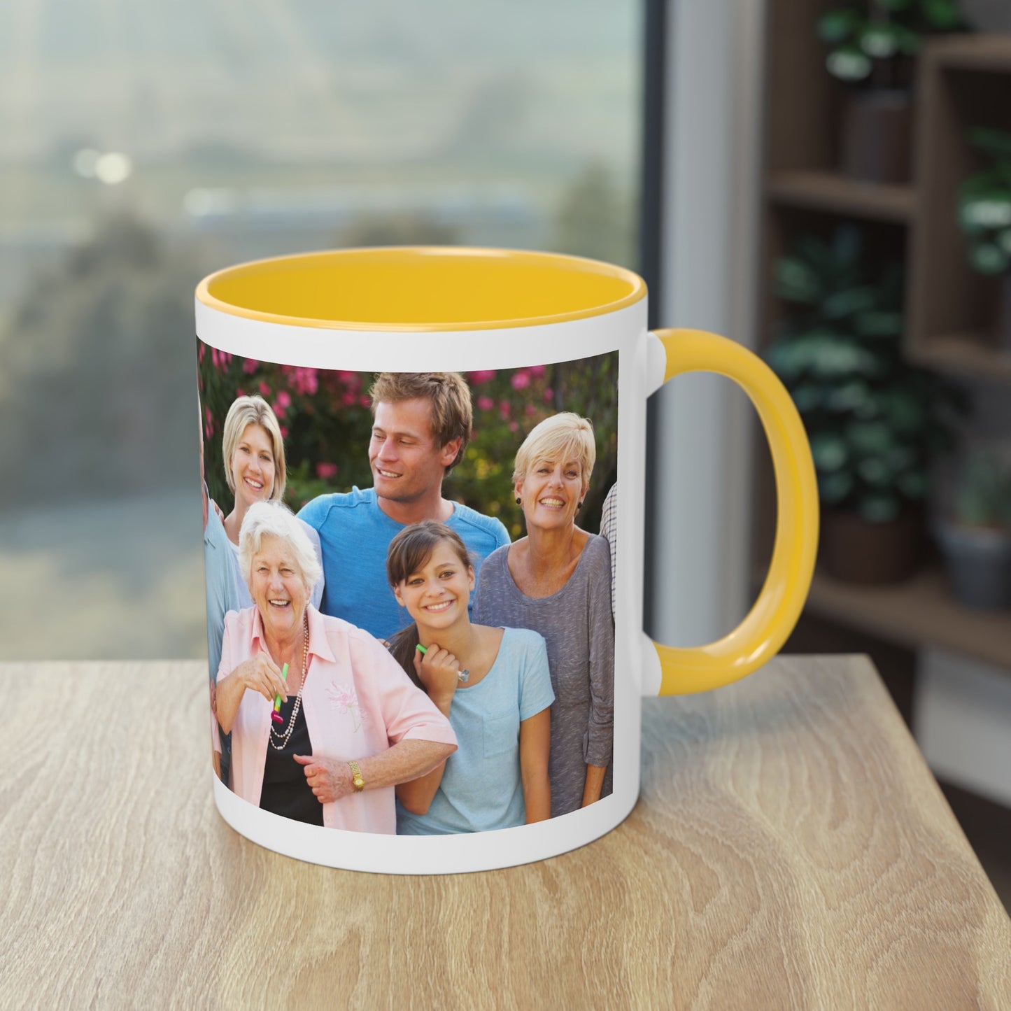 Mug personnalisé, mug à café en céramique 325 ml blanc/jaune doré, motif panoramique, cadeau personnalisé avec photo, texte ou logo