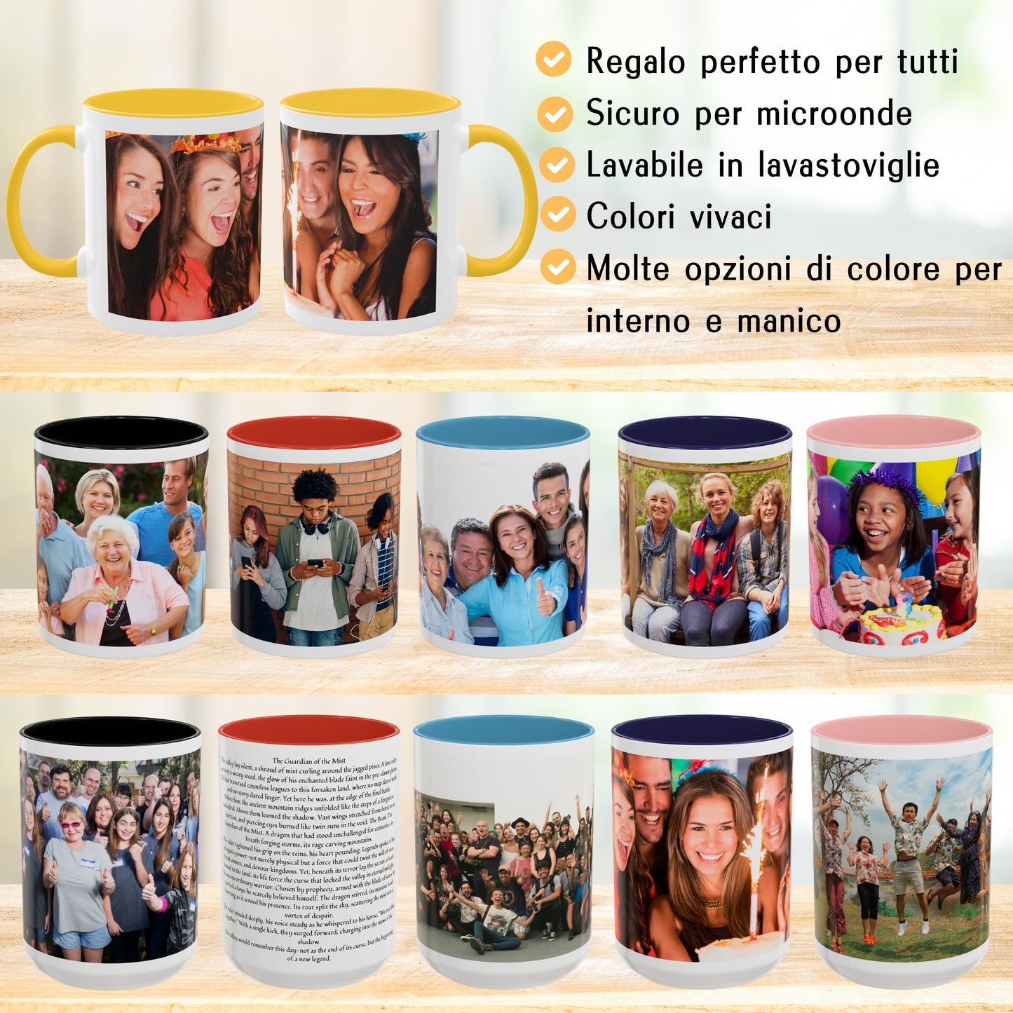 Personalisierte Tasse, 325 ml Weiß/Goldgelb Rundum-Design Keramikkaffeetasse, personalisiertes Geschenk mit Foto, Text oder Logo