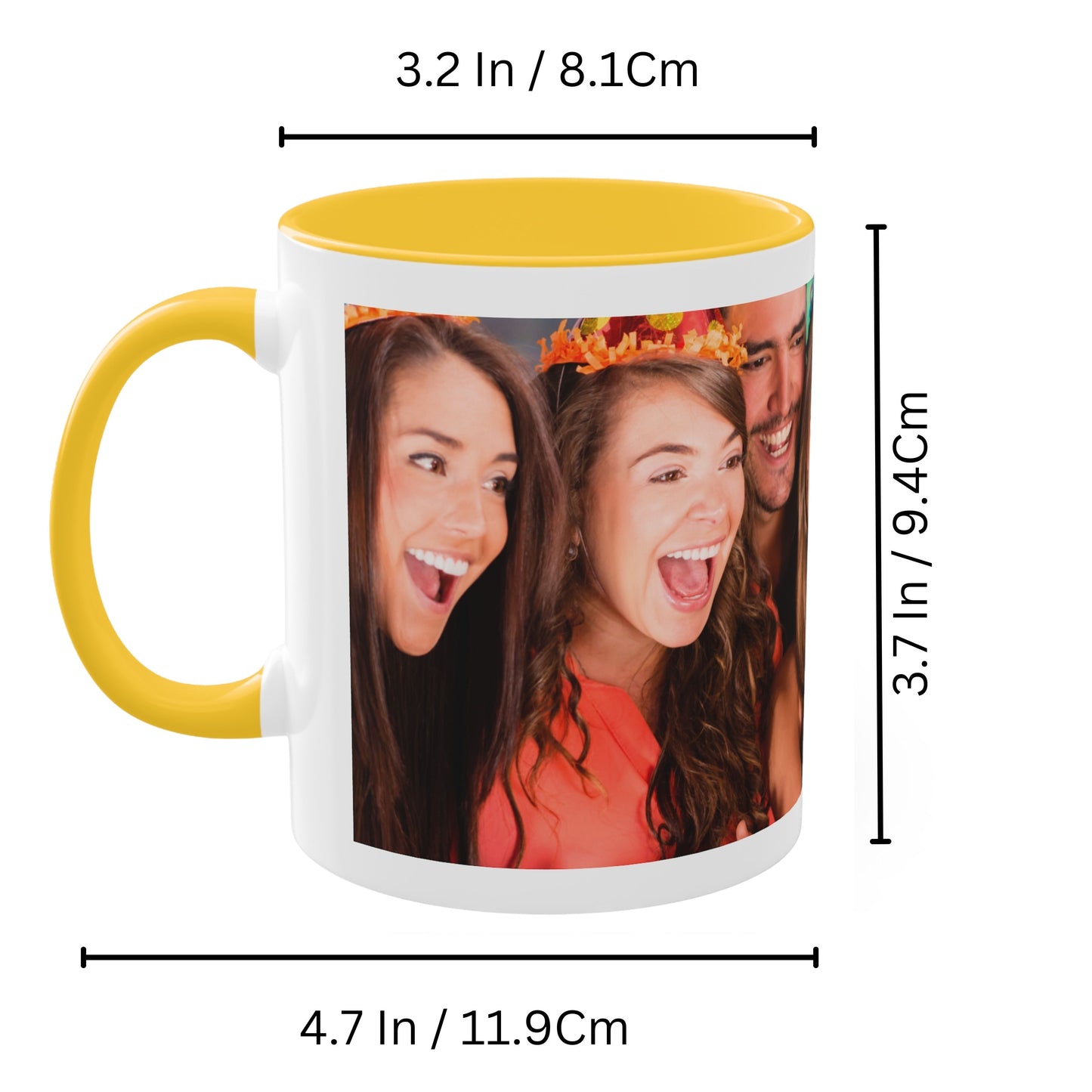 Personalisierte Tasse, 325 ml Weiß/Goldgelb Rundum-Design Keramikkaffeetasse, personalisiertes Geschenk mit Foto, Text oder Logo