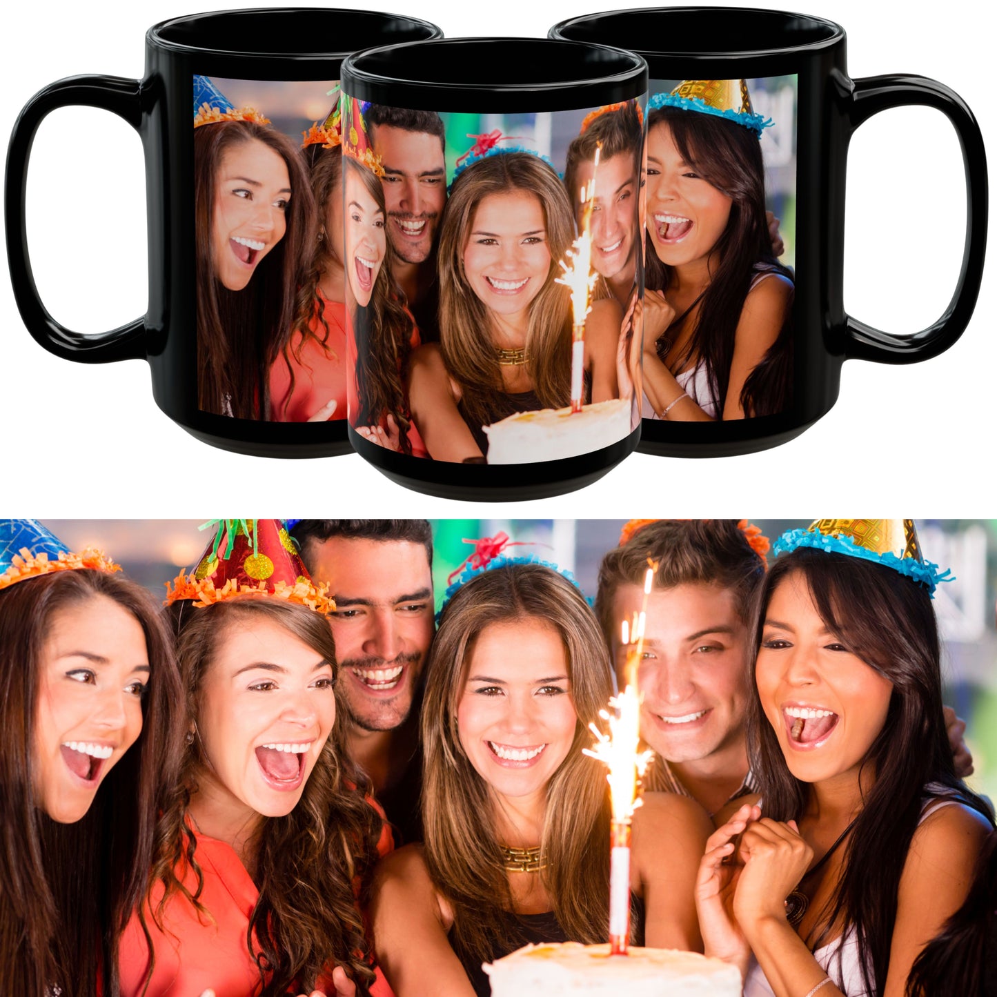 Mug personnalisé, Mug en céramique noir de 425 ml avec motif enveloppant, Cadeau personnalisé avec photo, texte ou logo