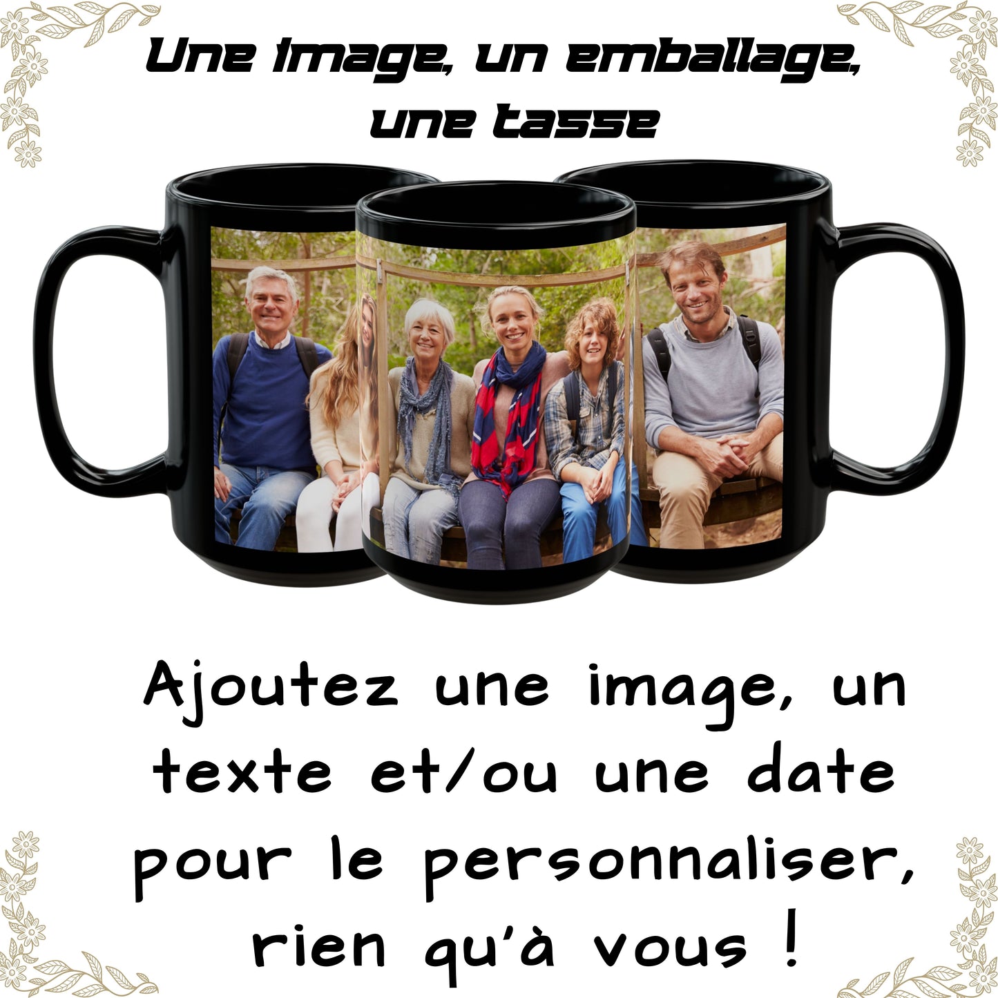 Tasse personalisiert, 425ml, komplett schwarze Keramik-Kaffeetasse mit Rundumdesign, individuelles Geschenk mit Foto, Text oder Logo