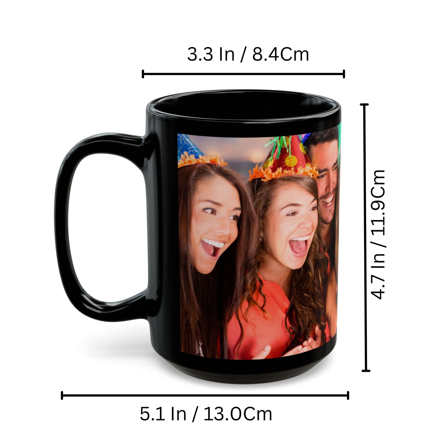 Tasse personalisiert, 425ml, komplett schwarze Keramik-Kaffeetasse mit Rundumdesign, individuelles Geschenk mit Foto, Text oder Logo