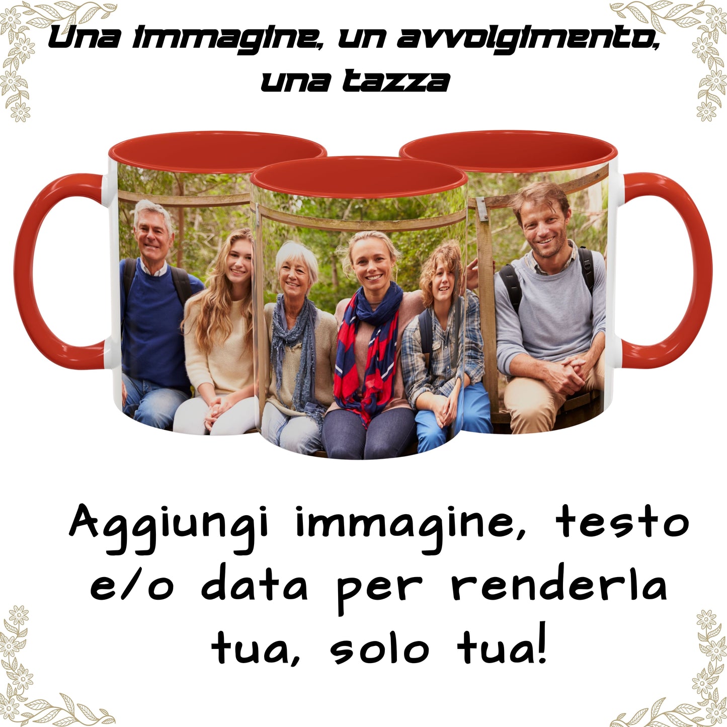 Personalisierte Tasse, 325 ml, Weiß/Rot, Rundum-Design, Keramik-Kaffeetasse, personalisiertes Geschenk mit Foto, Text oder Logo