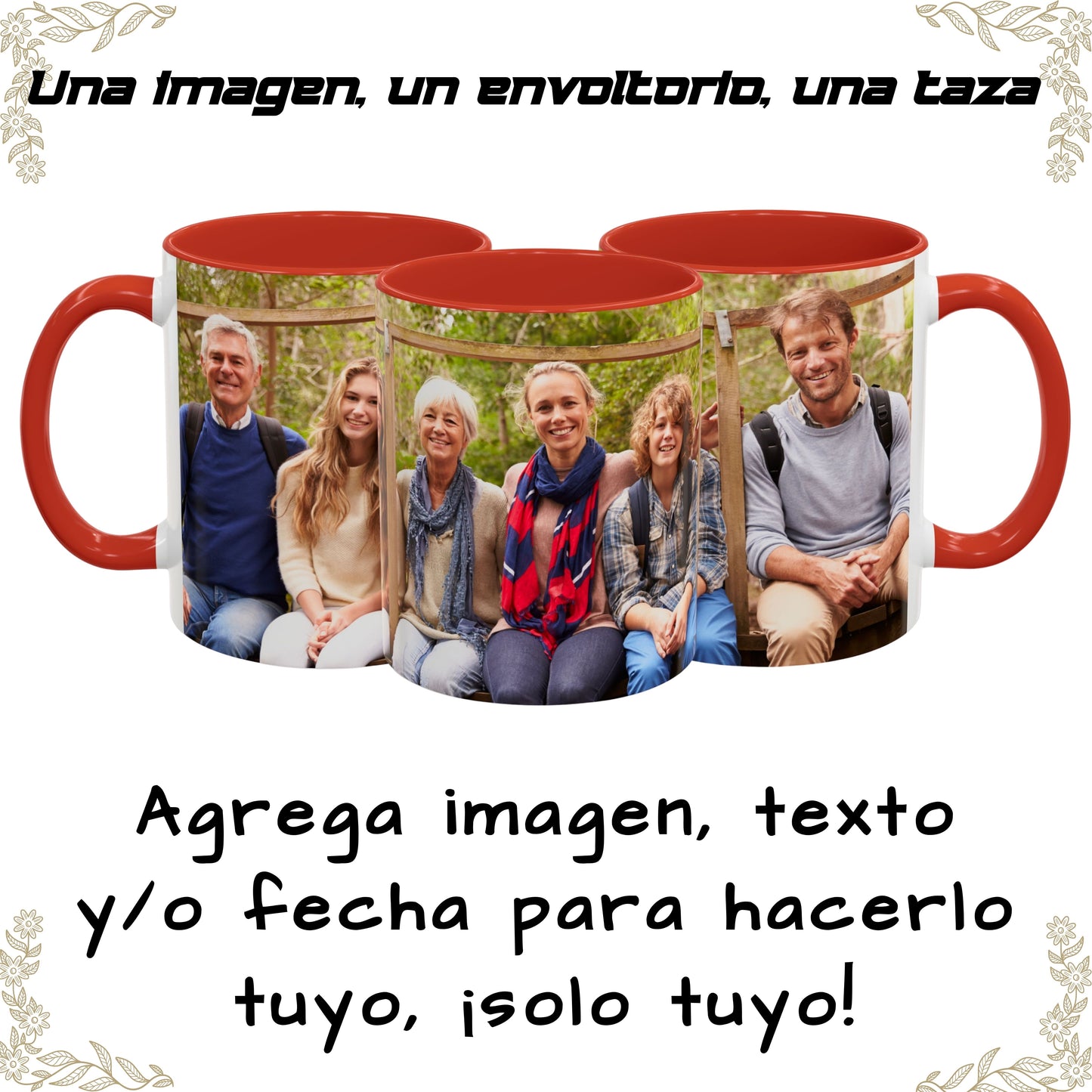 Taza personalizada, 325ml Blanco/rojo Diseño envolvente Cerámica Taza de café, Regalo personalizado con foto, texto o logo