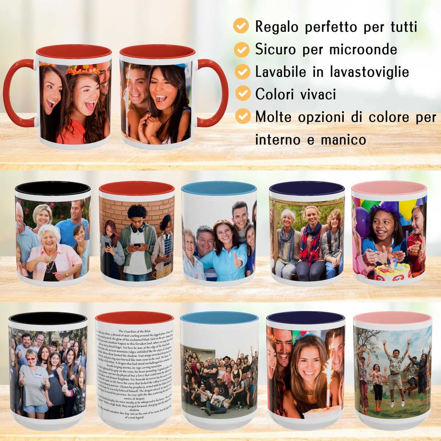 Personalisierte Tasse, 325 ml, Weiß/Rot, Rundum-Design, Keramik-Kaffeetasse, personalisiertes Geschenk mit Foto, Text oder Logo