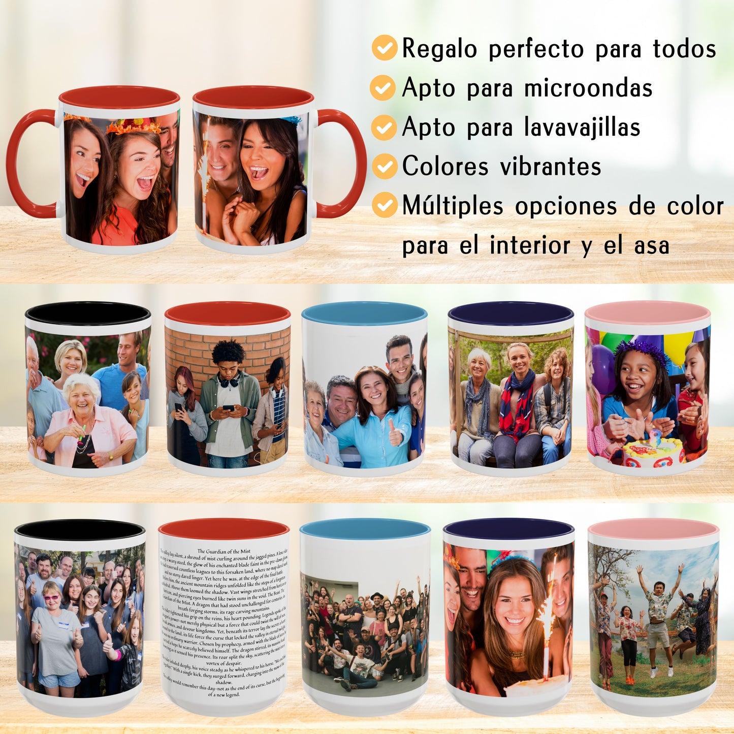 Taza personalizada, 325ml Blanco/rojo Diseño envolvente Cerámica Taza de café, Regalo personalizado con foto, texto o logo