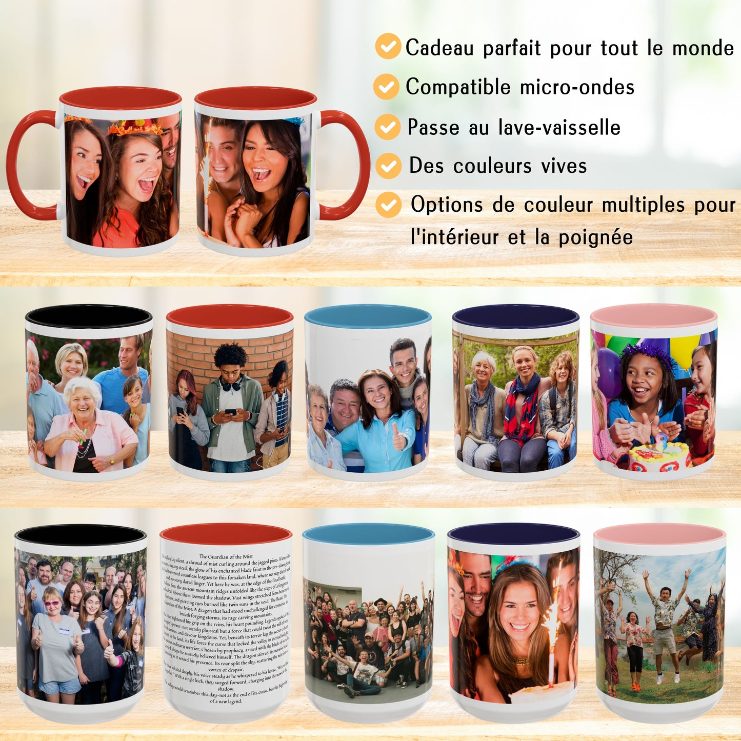 Benutzerdefinierte Tasse, 325ml Weiß/Rot umlaufendes Design Keramik-Kaffeetasse, personalisiertes Geschenk mit Foto, Text oder Logo