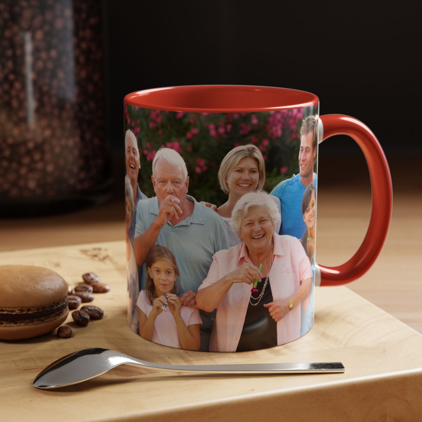 Personalisierte Tasse Weiß/Rot, 325 ml, Geschenkidee mit Foto, Text oder Logo, Rundum-Design