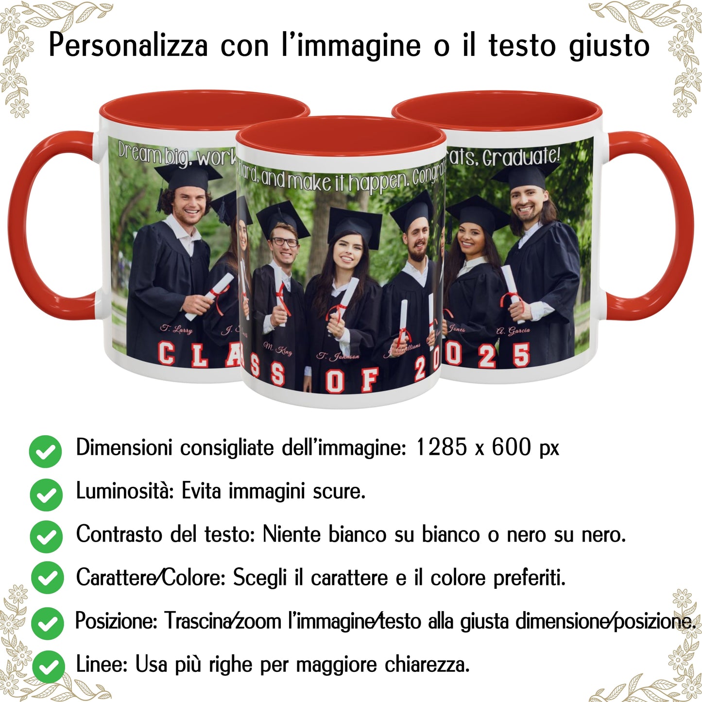 Personalisierte Tasse, 325 ml, Weiß/Rot, Rundum-Design, Keramik-Kaffeetasse, personalisiertes Geschenk mit Foto, Text oder Logo