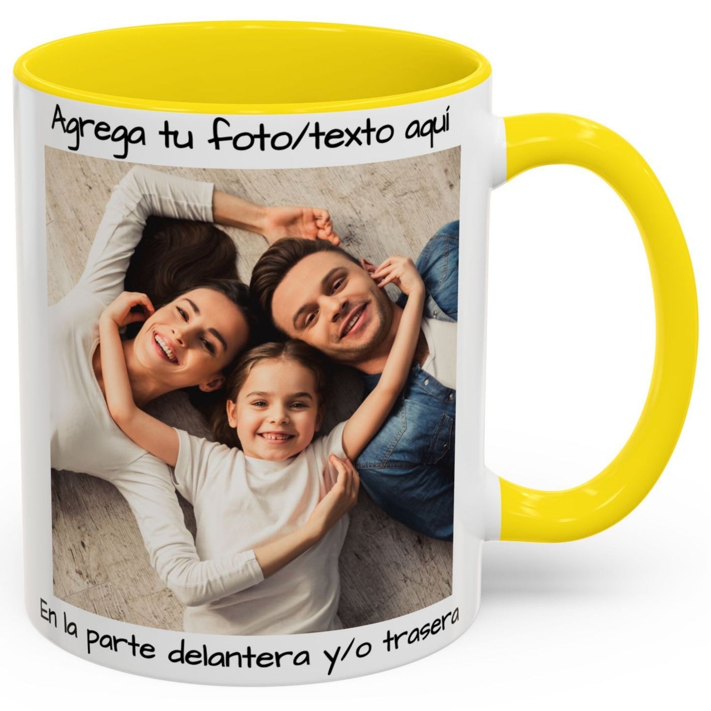 Mug personnalisé, 325ml Blanc/jaune Design carré Céramique Mug à café, Cadeau personnalisé avec photo, texte ou logo