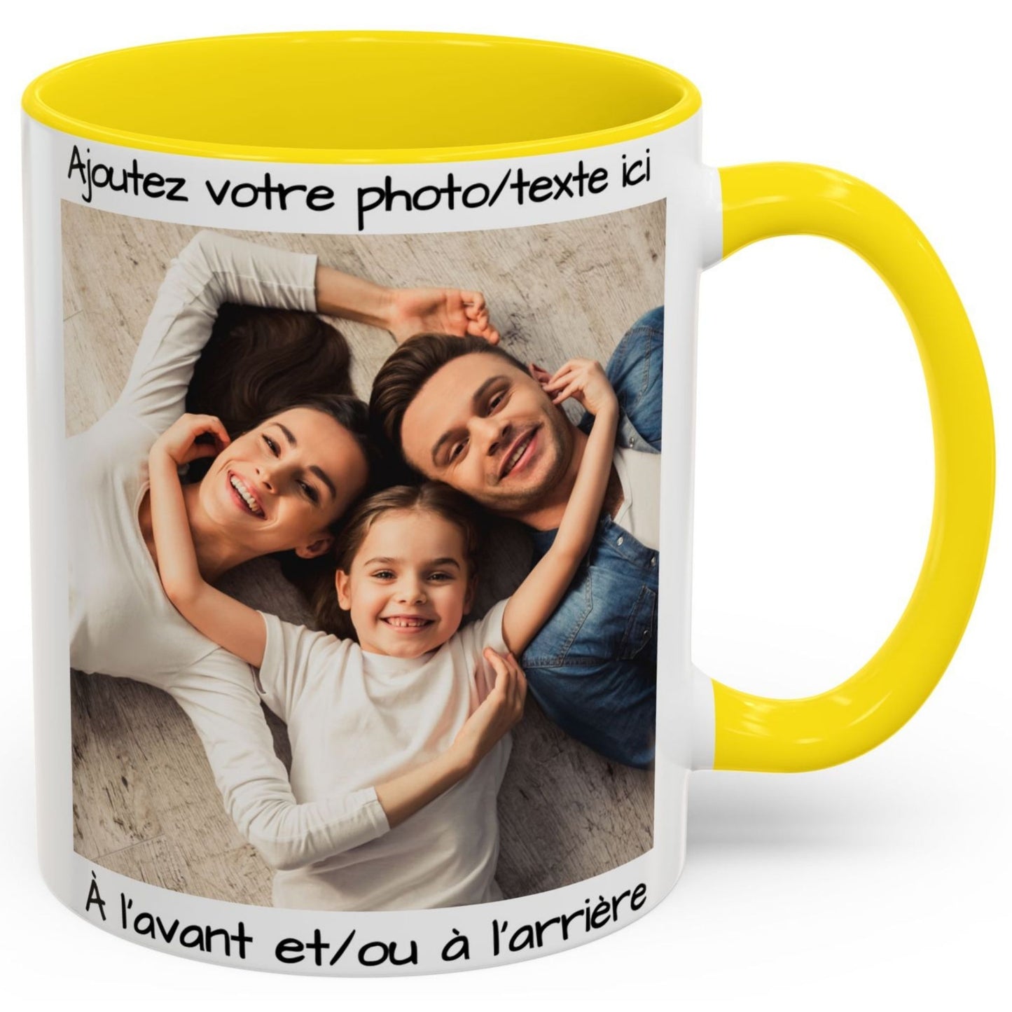 Tasse personnalisée, 325 ml, en céramique, design carré blanc/jaune, cadeau personnalisé avec photo, texte ou logo