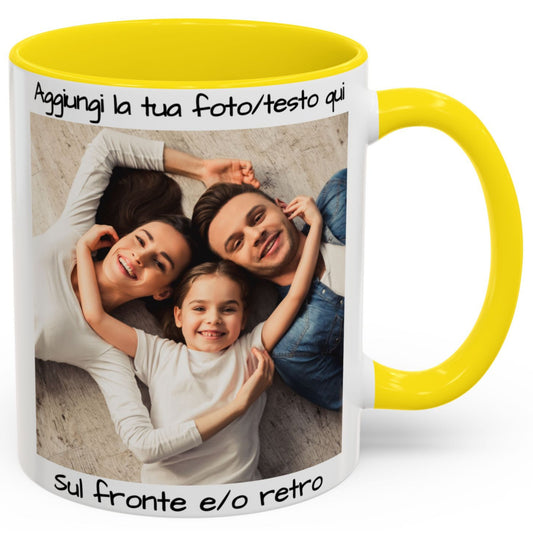 Custom Mug, 11oz White/Yellow Square Design Ceramic Coffee Mug, Personalized Gift with Photo, Text or Logo