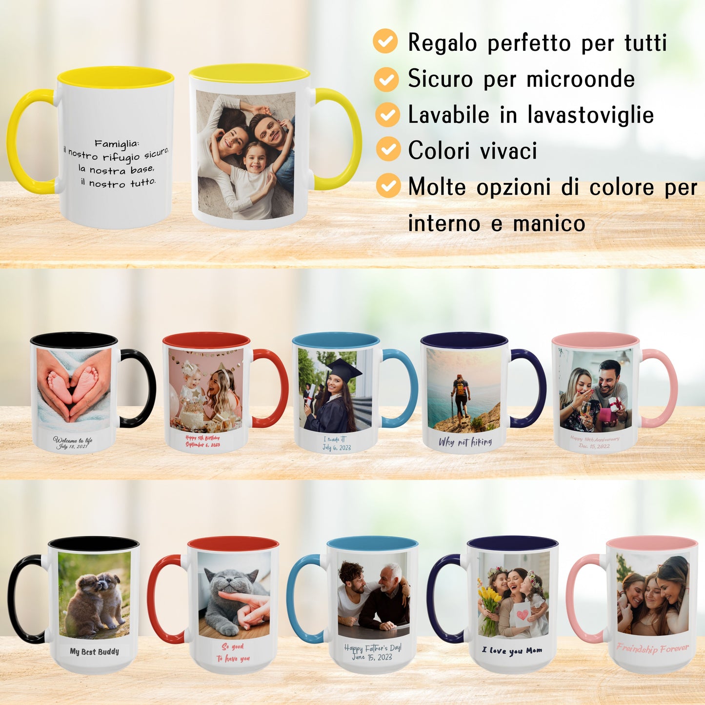 Tazza personalizzata, 325 ml Bianco/giallo Design quadrato Tazza da caffè in ceramica, Regalo personalizzato con foto, testo o logo