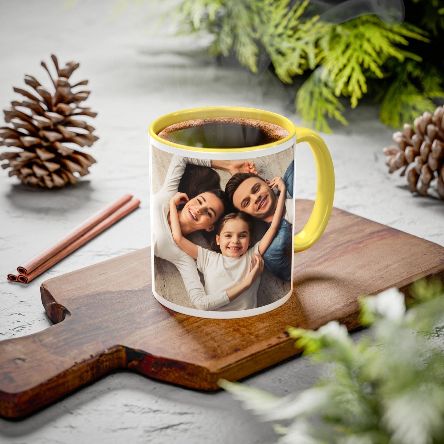 Mug personnalisé, 325ml Blanc/jaune Design carré Céramique Mug à café, Cadeau personnalisé avec photo, texte ou logo