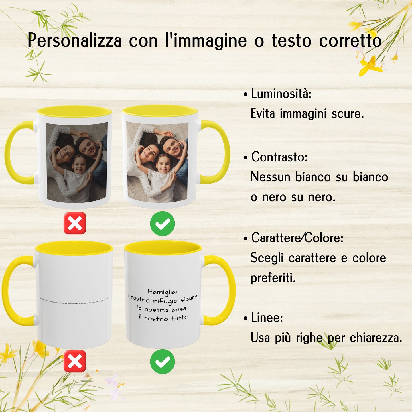 Tazza personalizzata, 325 ml Bianco/giallo Design quadrato Tazza da caffè in ceramica, Regalo personalizzato con foto, testo o logo