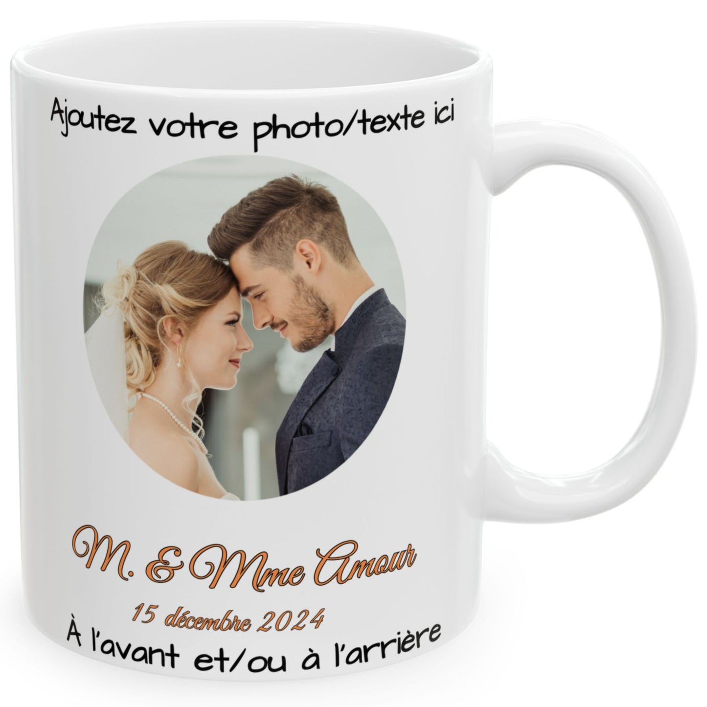 Tasse personnalisée, 325 ml, en céramique blanche avec motif circulaire, cadeau personnalisé avec photo, texte ou logo