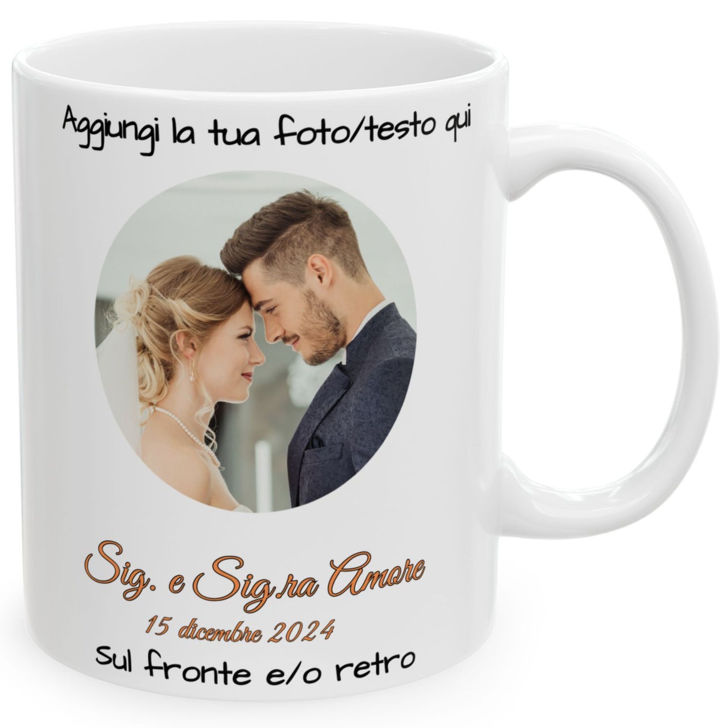 Tazza personalizzata, 325 ml Tutto bianco Design circolare Tazza da caffè in ceramica, Regalo personalizzato con foto, testo o logo