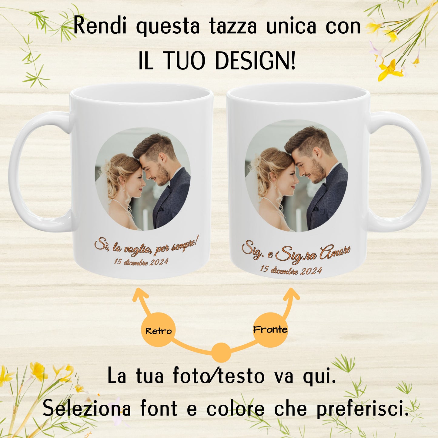 Tazza personalizzata, 325 ml Tutto bianco Design circolare Tazza da caffè in ceramica, Regalo personalizzato con foto, testo o logo