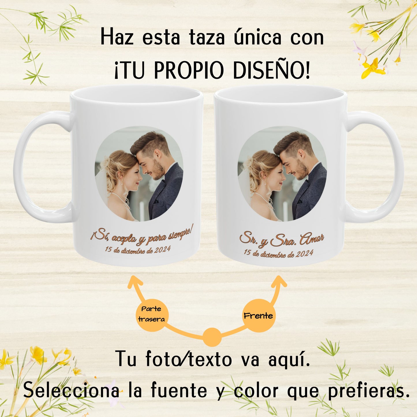 Taza personalizada, 325ml Todo blanco Diseño circular Cerámica Taza de café, Regalo personalizado con foto, texto o logo