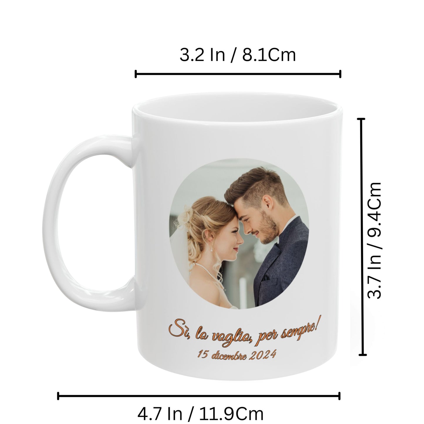 Tazza personalizzata, 325 ml Tutto bianco Design circolare Tazza da caffè in ceramica, Regalo personalizzato con foto, testo o logo