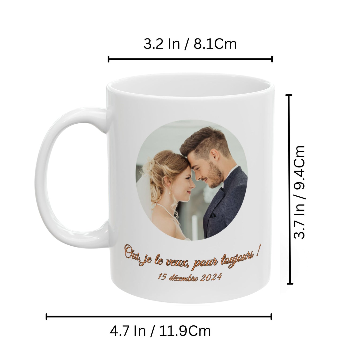 Tasse personnalisée, 325 ml, en céramique blanche avec motif circulaire, cadeau personnalisé avec photo, texte ou logo