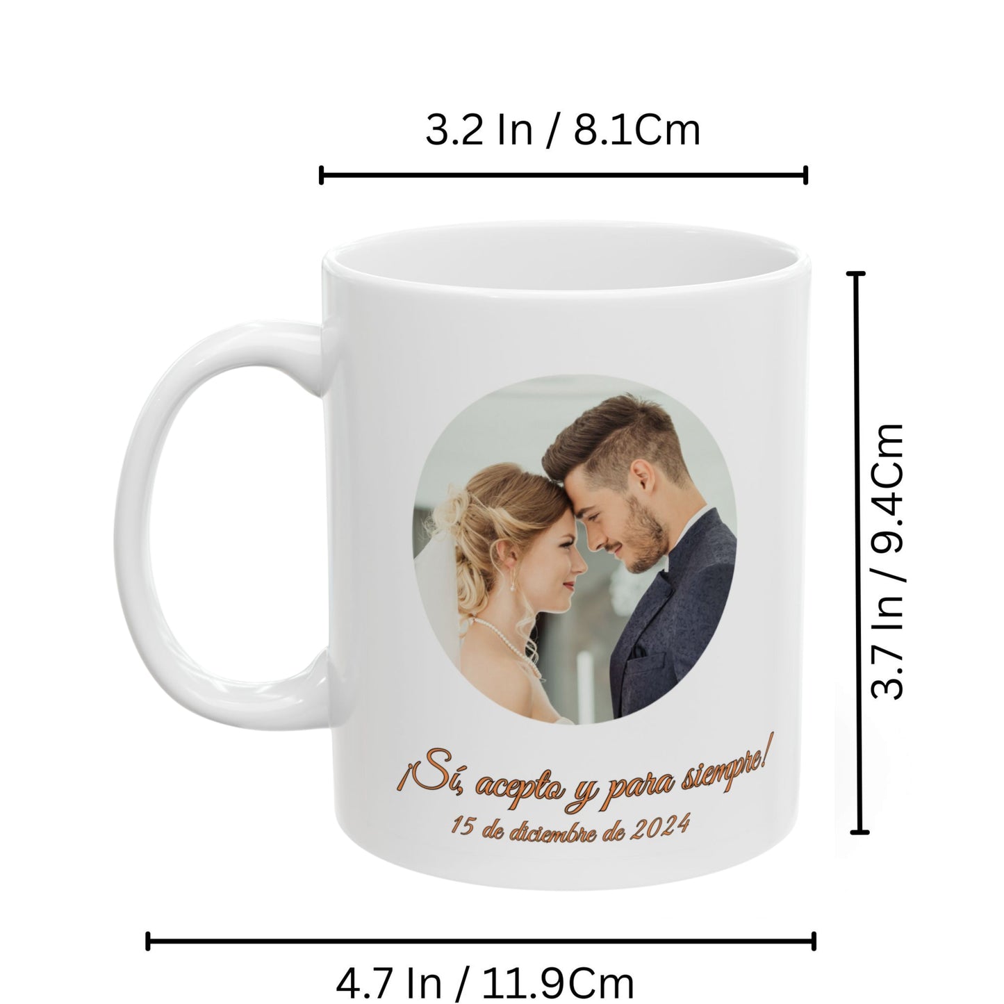 Taza personalizada, 325ml Todo blanco Diseño circular Cerámica Taza de café, Regalo personalizado con foto, texto o logo
