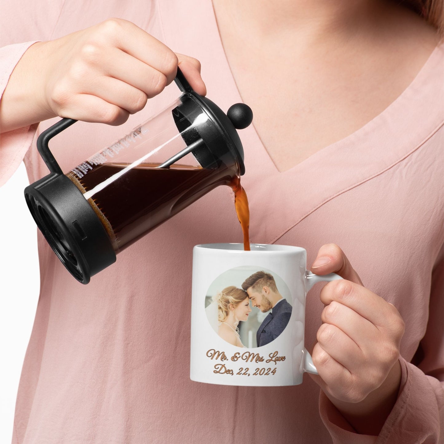 Taza personalizada, 325ml Todo blanco Diseño circular Cerámica Taza de café, Regalo personalizado con foto, texto o logo
