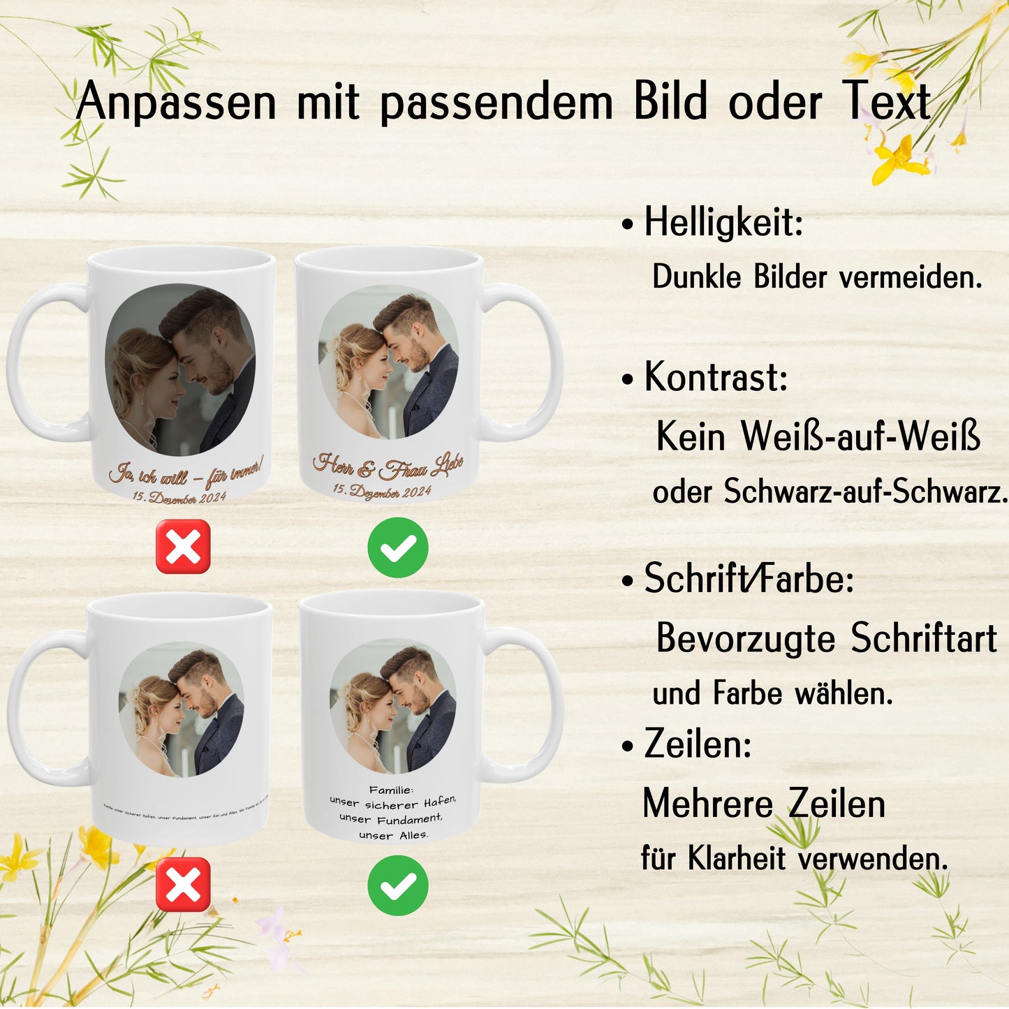 Personalisierte Tasse, weiß, 325 ml, Geschenkidee mit Foto, Text oder Logo, Kreisdesign