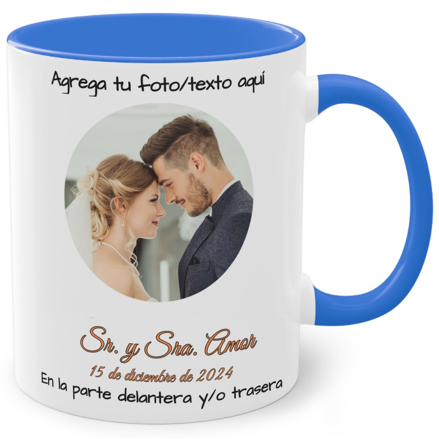 Taza personalizada, 325ml Blanco/azul Cambridge Diseño circular Cerámica Taza de café, Regalo personalizado con foto, texto o logo