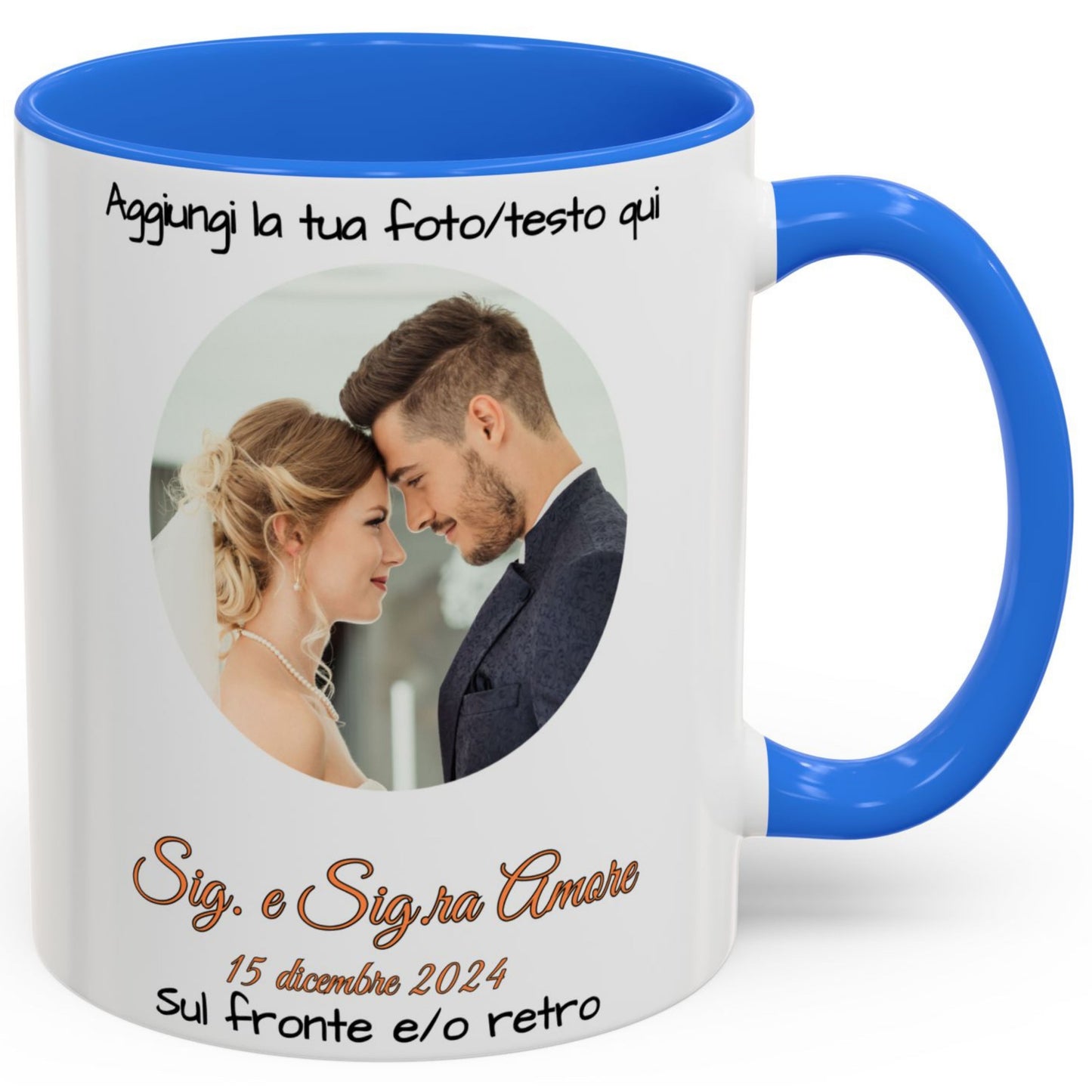 Personalisierte Tasse, 325 ml Weiß/Blau Cambridge Rundes Design Keramik-Kaffeetasse, personalisiertes Geschenk mit Foto, Text oder Logo
