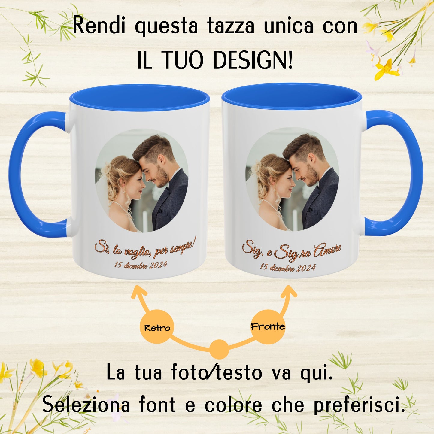 Personalisierte Tasse, 325 ml Weiß/Blau Cambridge Rundes Design Keramik-Kaffeetasse, personalisiertes Geschenk mit Foto, Text oder Logo