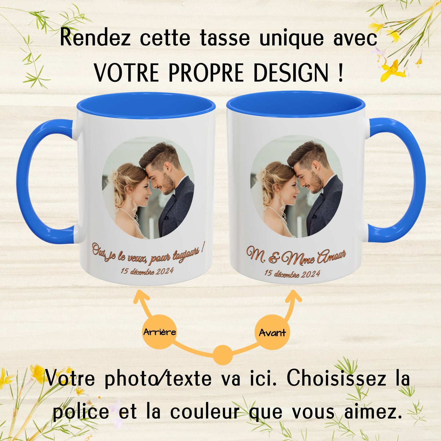 Individuelle Tasse, 325ml Weiß/Cambridge Blue Kreis-Design Keramiktasse, Personalisiertes Geschenk mit Foto, Text oder Logo