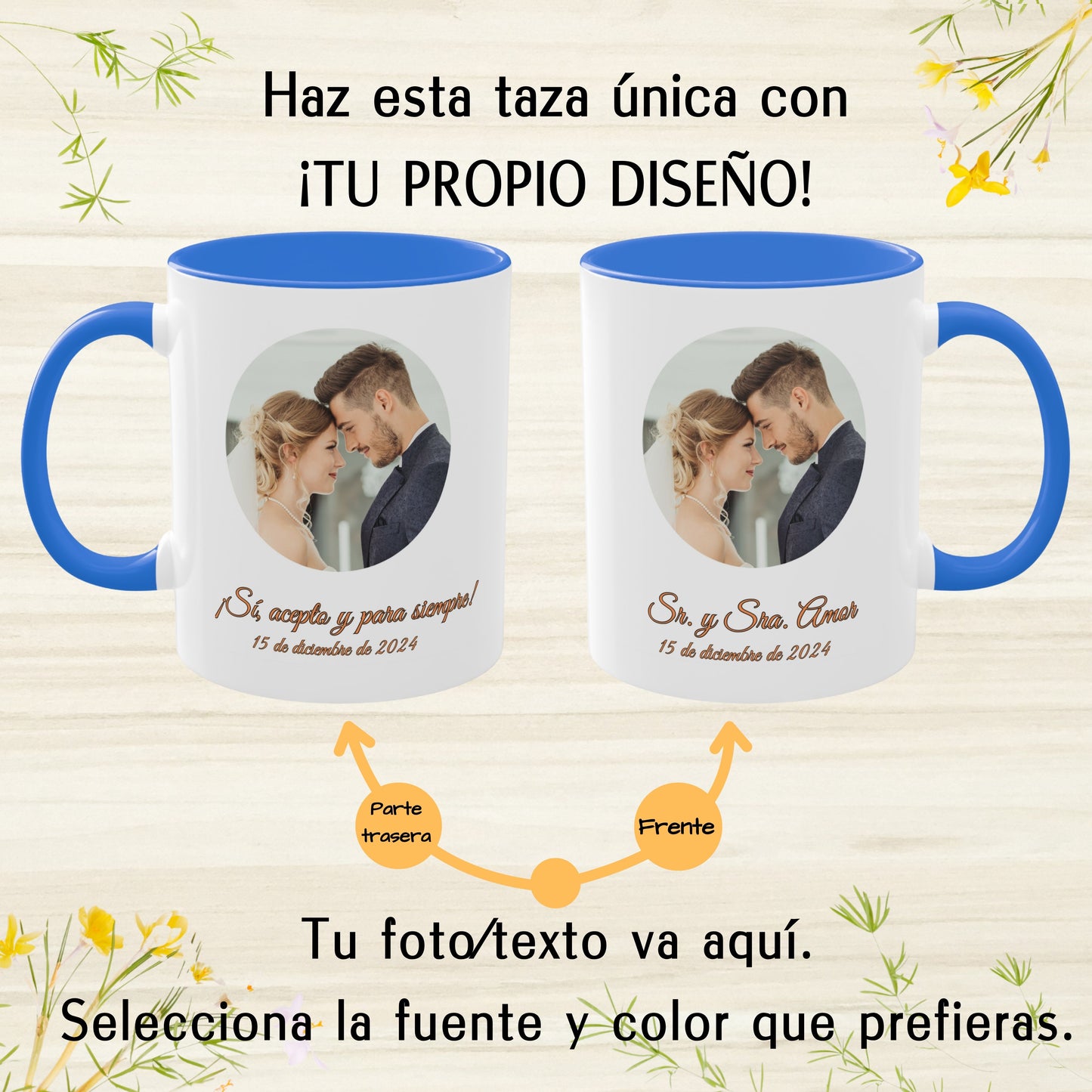 Taza personalizada, 325ml Blanco/azul Cambridge Diseño circular Cerámica Taza de café, Regalo personalizado con foto, texto o logo