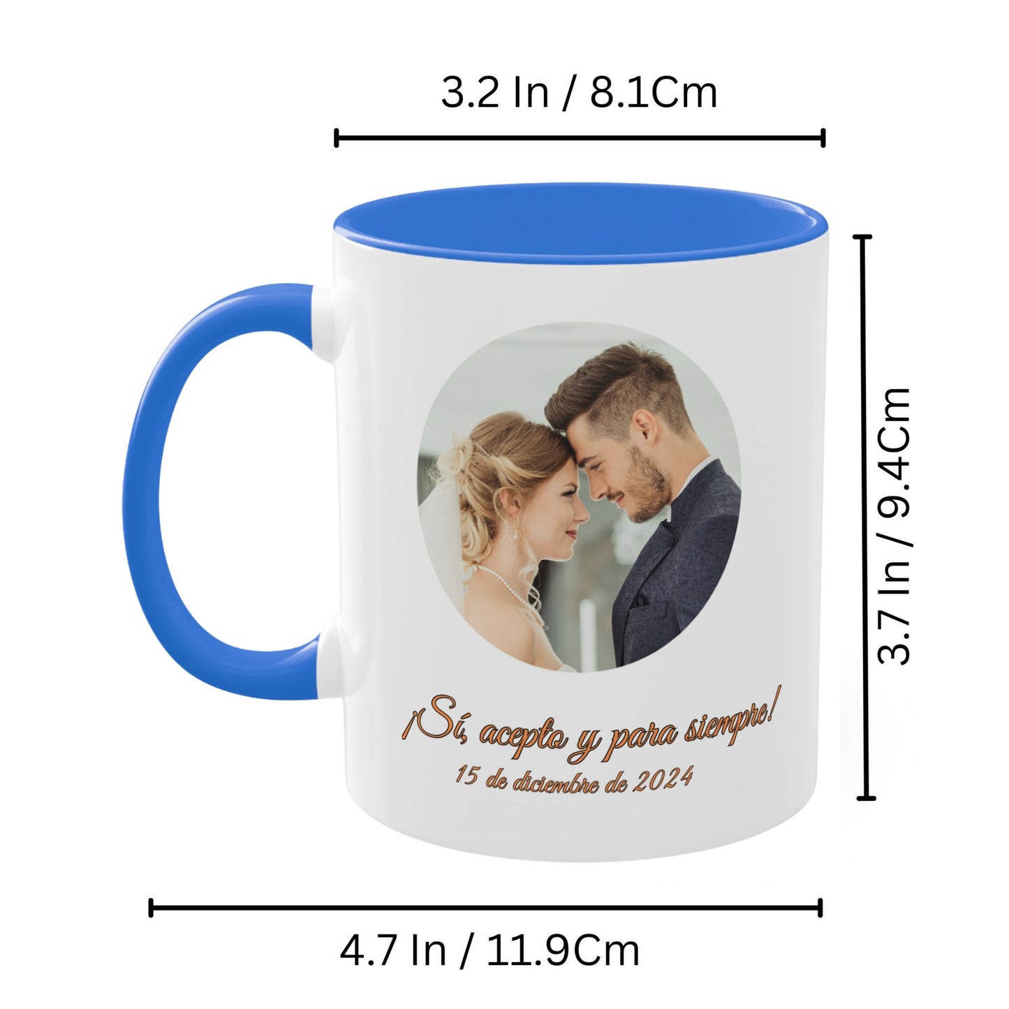 Taza personalizada, 325ml Blanco/azul Cambridge Diseño circular Cerámica Taza de café, Regalo personalizado con foto, texto o logo