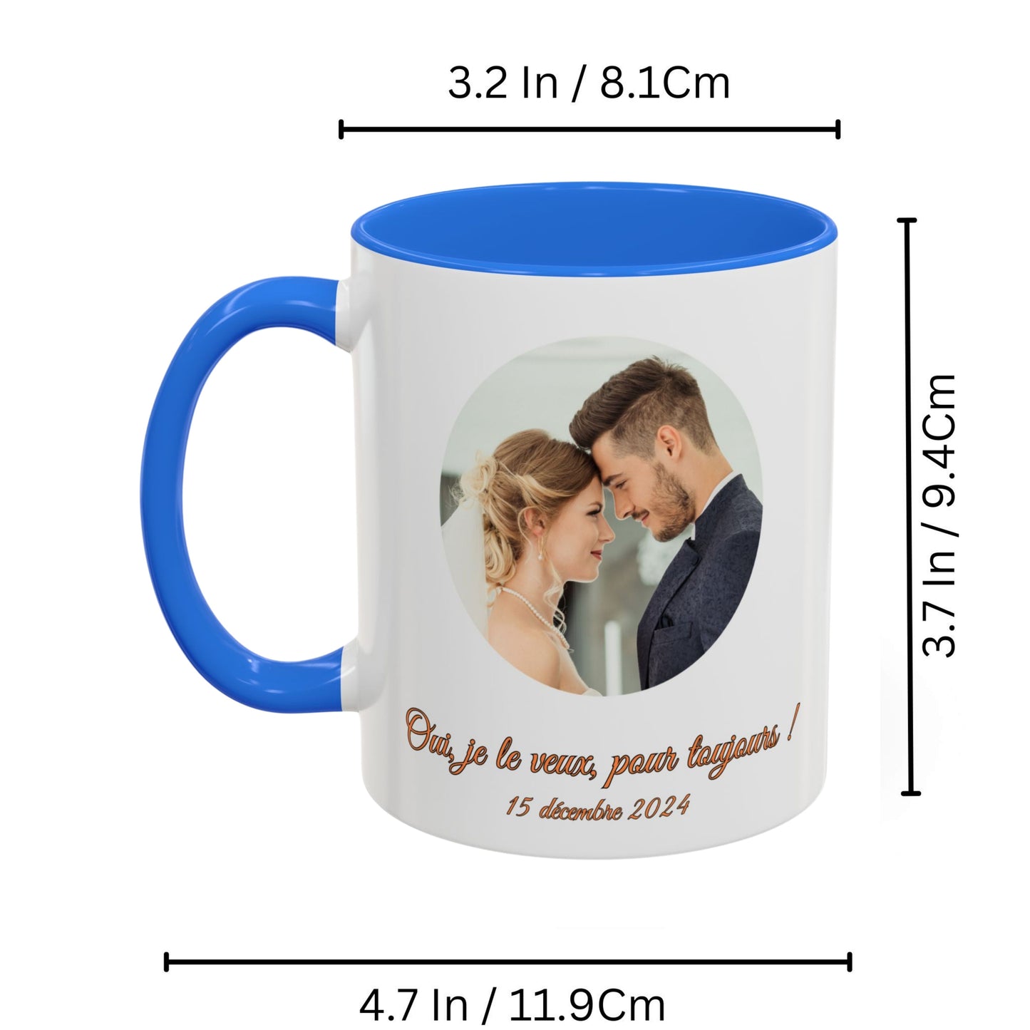 Individuelle Tasse, 325ml Weiß/Cambridge Blue Kreis-Design Keramiktasse, Personalisiertes Geschenk mit Foto, Text oder Logo