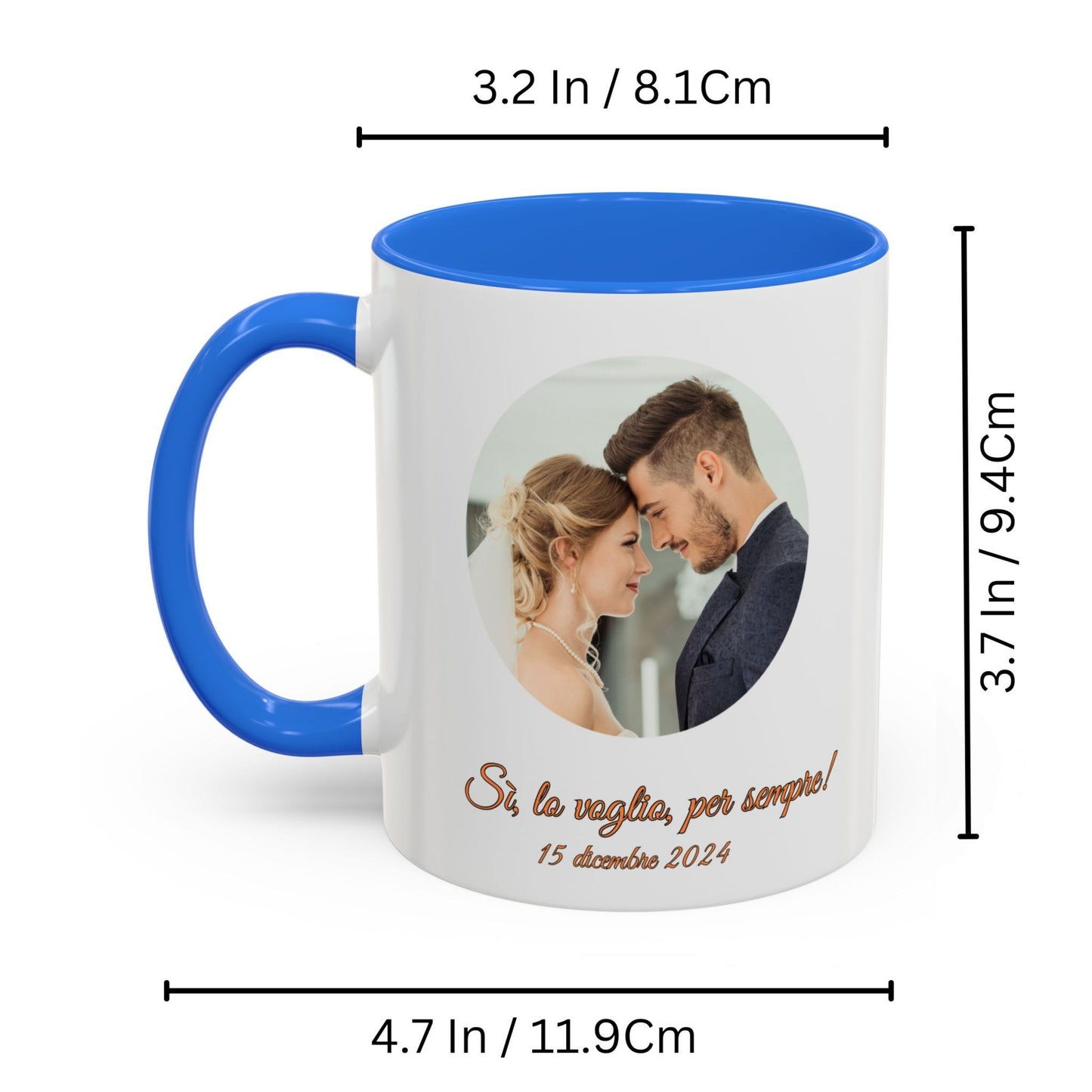 Personalisierte Tasse, 325 ml Weiß/Blau Cambridge Rundes Design Keramik-Kaffeetasse, personalisiertes Geschenk mit Foto, Text oder Logo