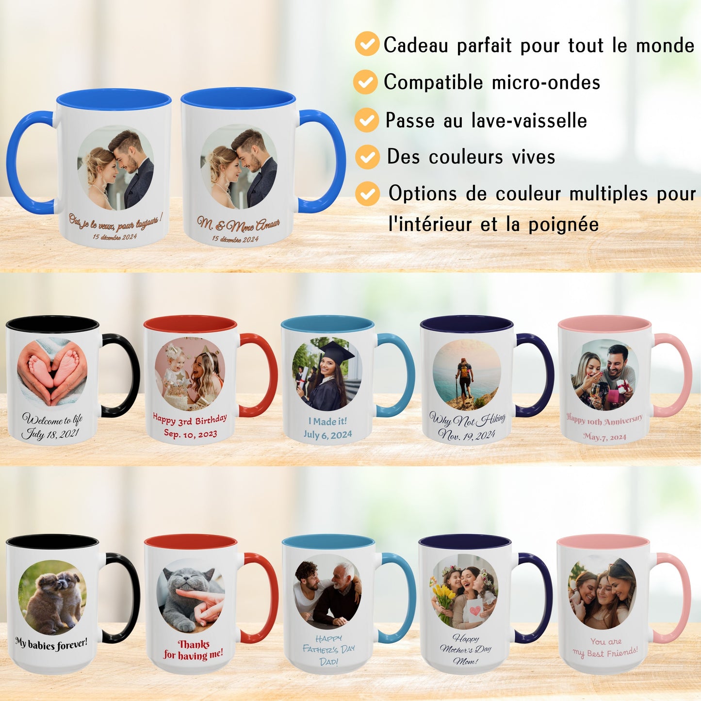 Individuelle Tasse, 325ml Weiß/Cambridge Blue Kreis-Design Keramiktasse, Personalisiertes Geschenk mit Foto, Text oder Logo